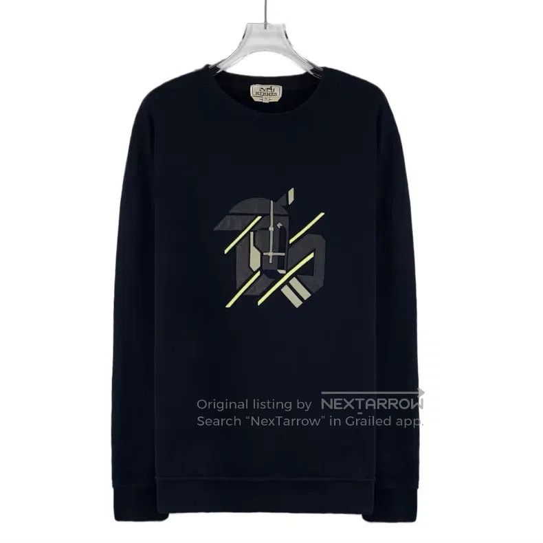 Hermes Hermes Black Round Neck Leather Cotton Long Sleeve Sweatsh Size US XL / EU 56 / 4 - 1 Thumbnail