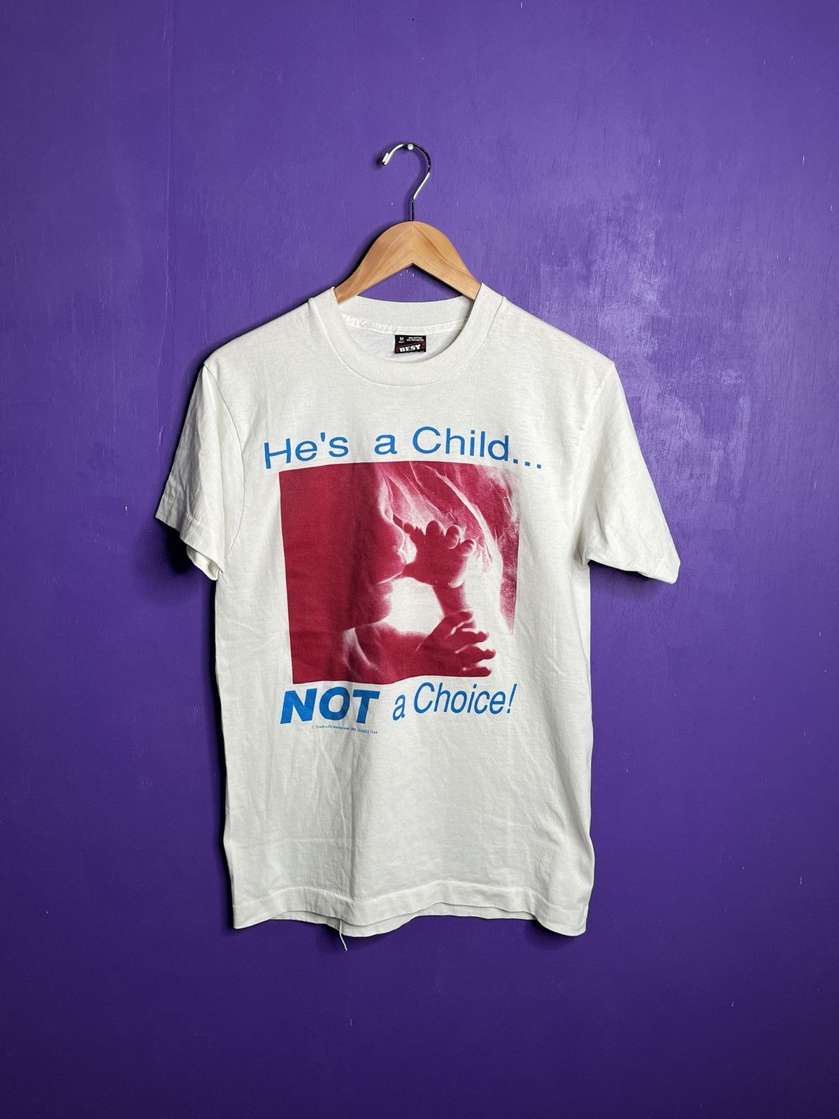 image of Made In USA x Vintage 1993 It’S A Child Not A Choice Baby In The Womb Tee in White (Size Medium)
