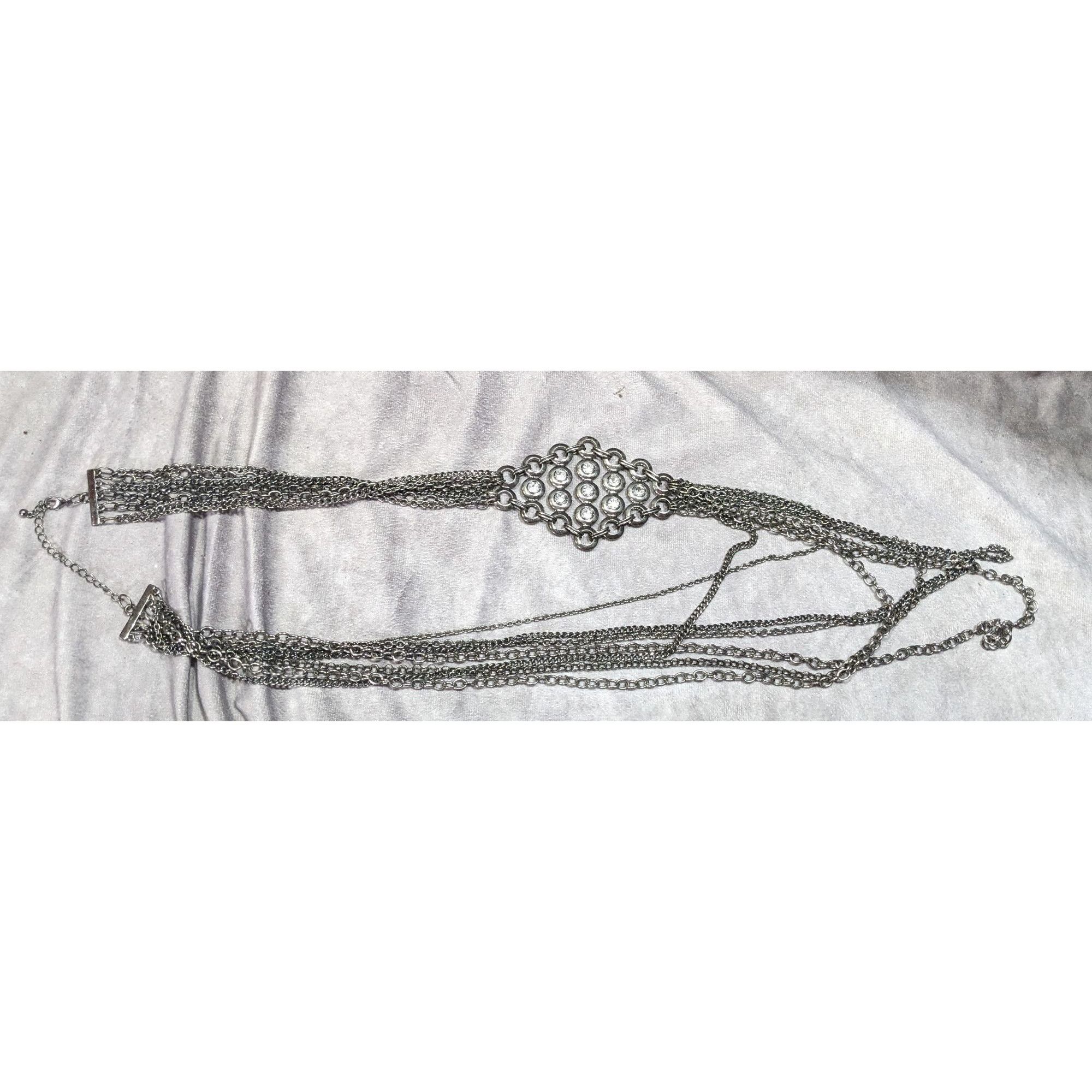 Other Glam Goth Metal Layered Chain Necklace With Rhinestone Accen Size ONE SIZE - 7 Thumbnail