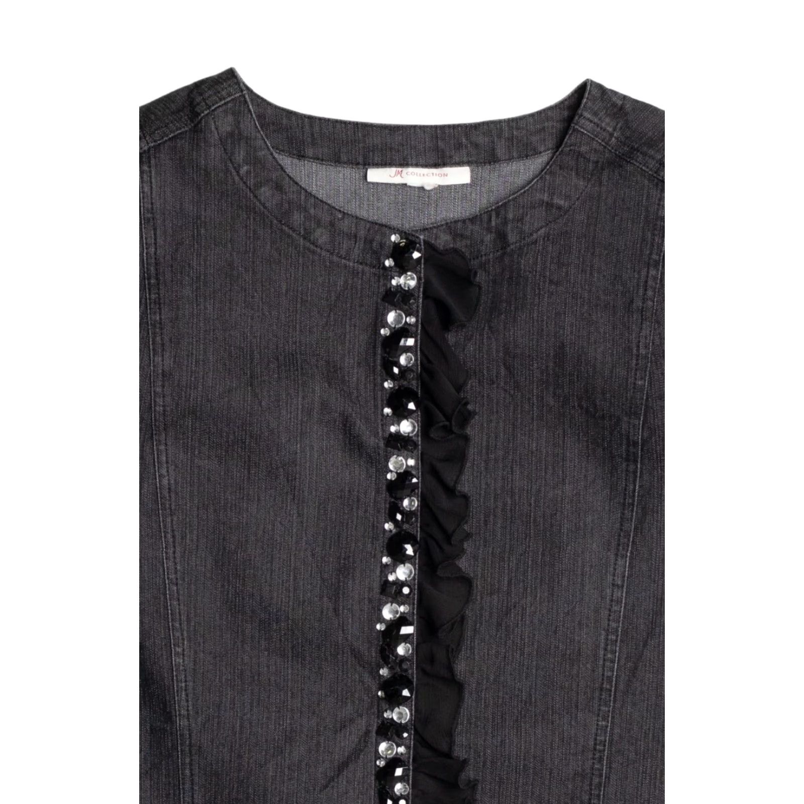 JM Collection VINTAGE JM Collection Black Denim Jacket Large Sequin Trim Ruffle Detail Jacket Mens Girls Womens Size US L / EU 52-54 / 3 - 2 Thumbnail