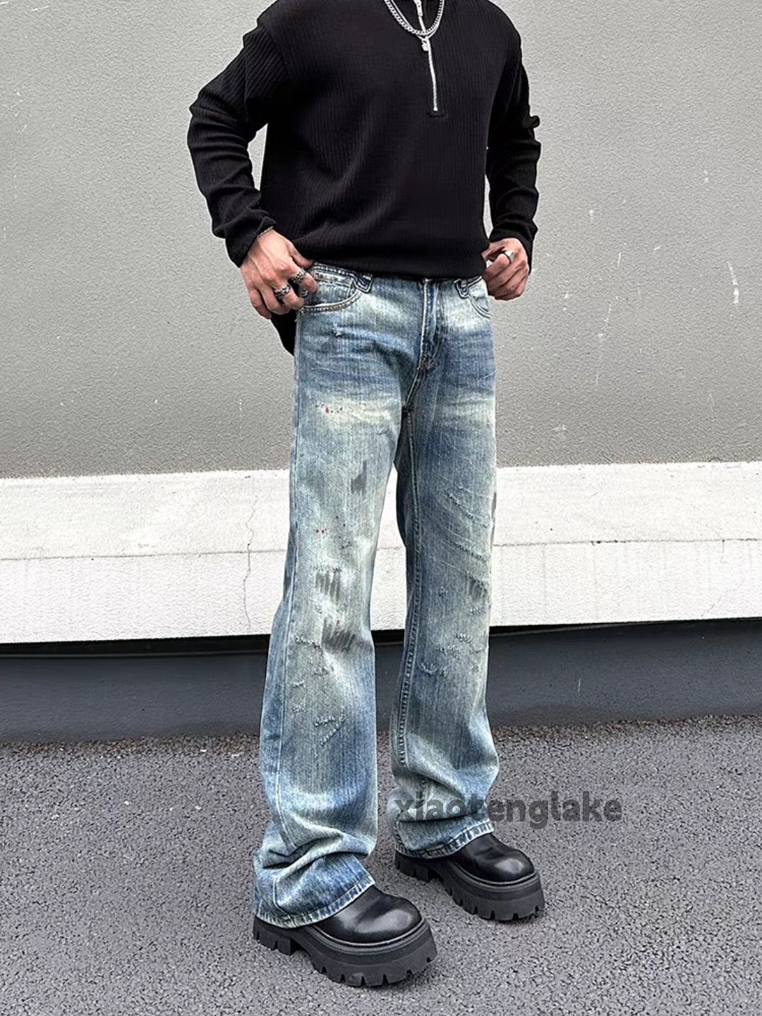 Jean × Vintage washed faded loose baggy paint damaged jeans Size US 32 / EU 48 - 4 Thumbnail