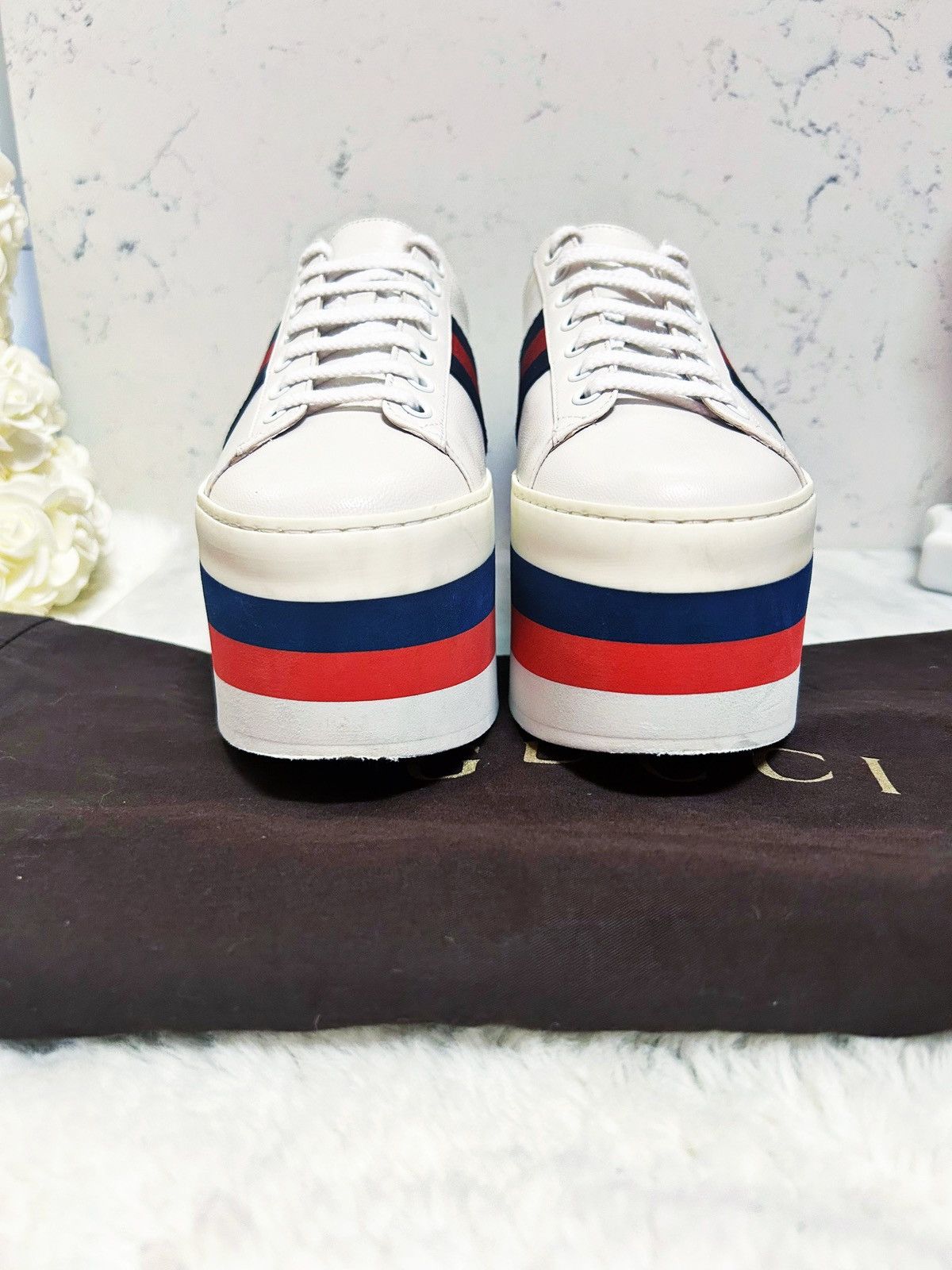 Gucci Authentic Gucci Web Striped Peggy Platform Sneakers 37.5 Size US 7.5 / IT 37.5 - 5 Thumbnail