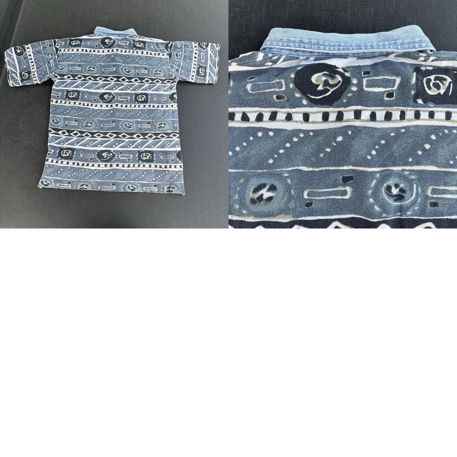 Guess VINTAGE GUESS Polo Shirt Denim Collar Geometric Short Sleeve 90s AOP M/L Mens Size US M / EU 48-50 / 2 - 9 Thumbnail