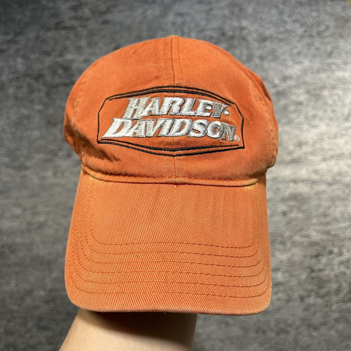 Harley Davidson Vintage Harley Davidson Orange Embroidered Fitted Hat S/M Size ONE SIZE - 2 Thumbnail