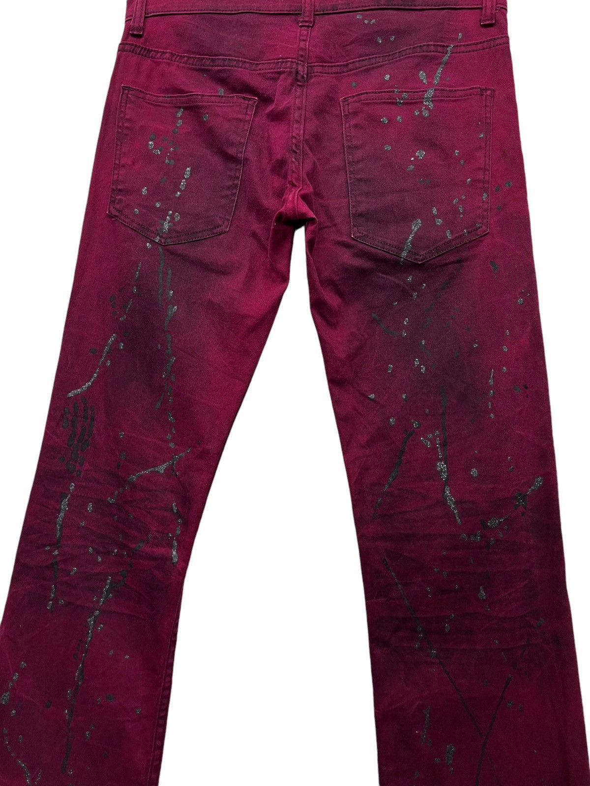 If Six Was Nine 🔥Vintage KUI Smoked Red Glitter Splattered Stretch FLARE💥 Size US 30 / EU 46 - 6 Thumbnail