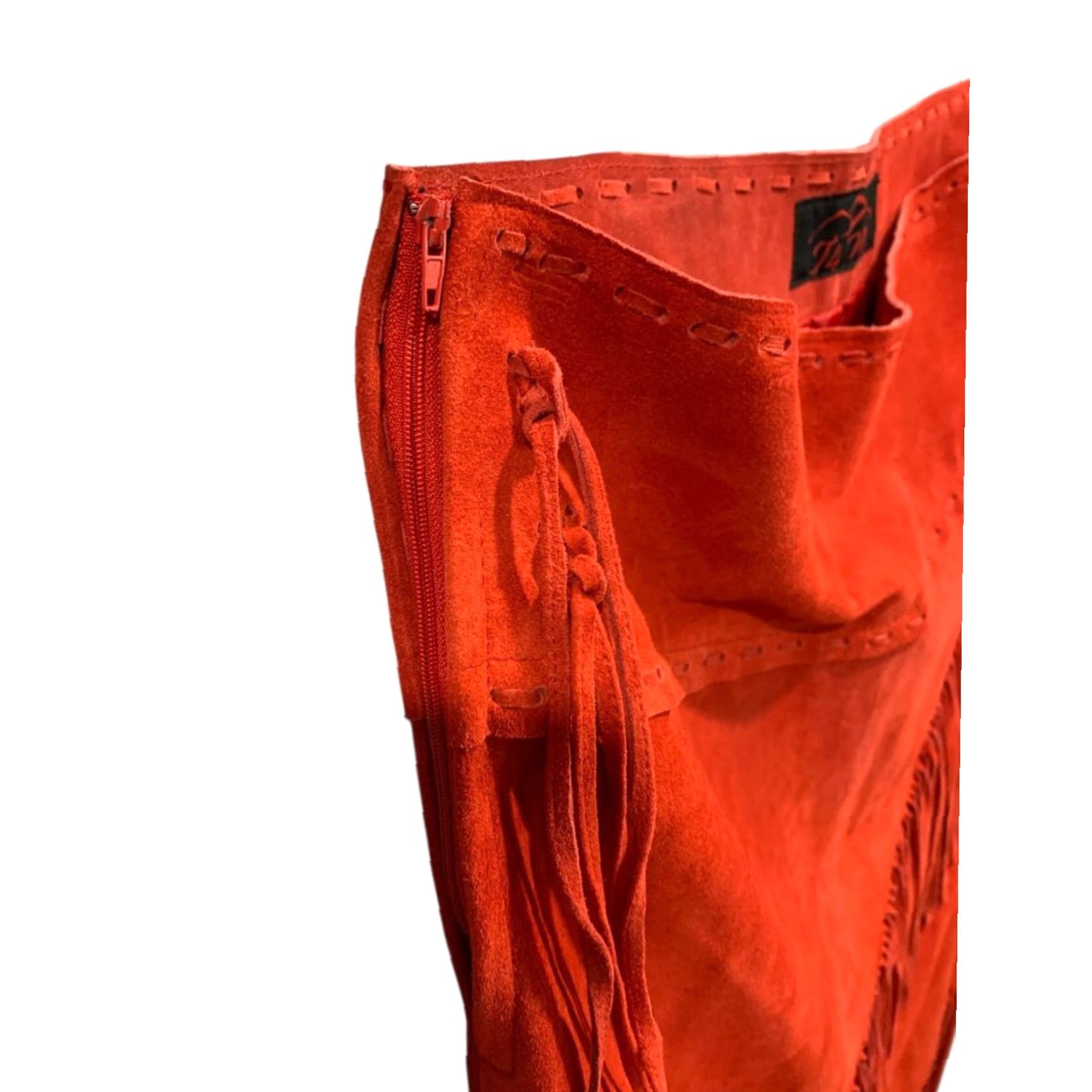 DANCER VINTAGE T4 West Red Suede Midi Skirt Fringed Western Dance Rodeo 3X Women Skirt Adult Plus Size Red Midi Skirt 3X Womens Size 40" / US 18 - 4 Thumbnail