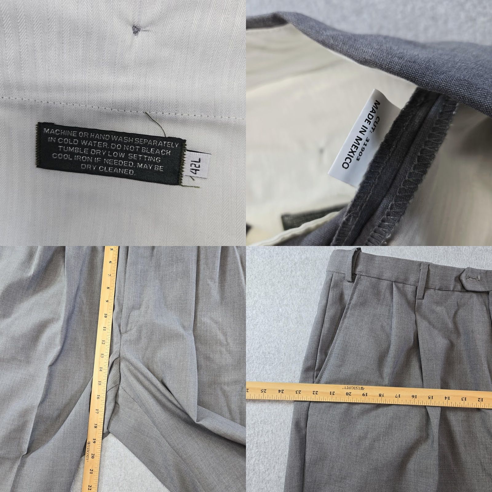 Berle Berle Mens Pants 42x31 Gray Dress Classic Pleated Polyester Blend Microfiber Front Zip Button Pockets Size US 42 / EU 58 - 8 Thumbnail