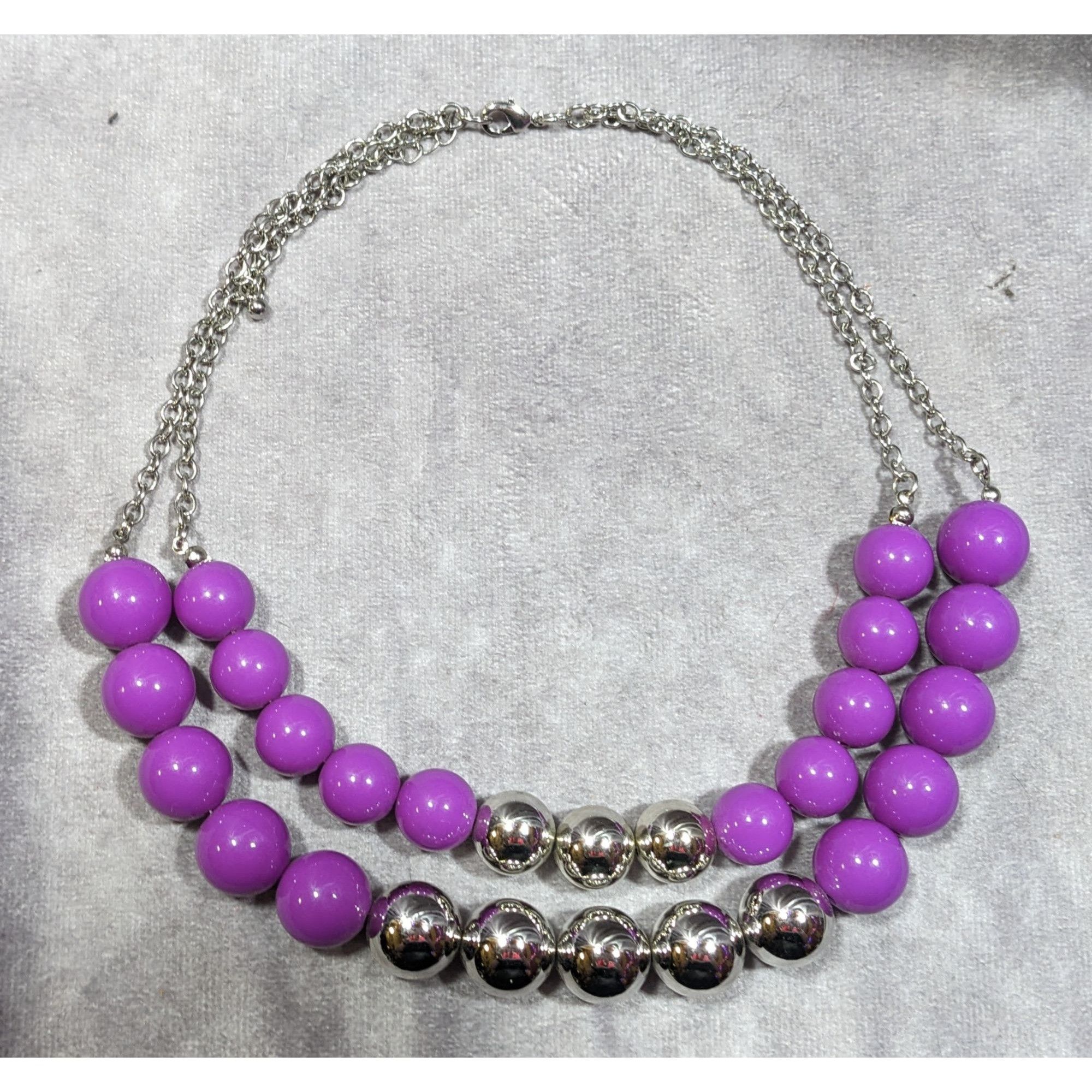 Other Retro 80s Style Purple And Silver Chunky Beaded Multilayer N Size ONE SIZE - 6 Thumbnail