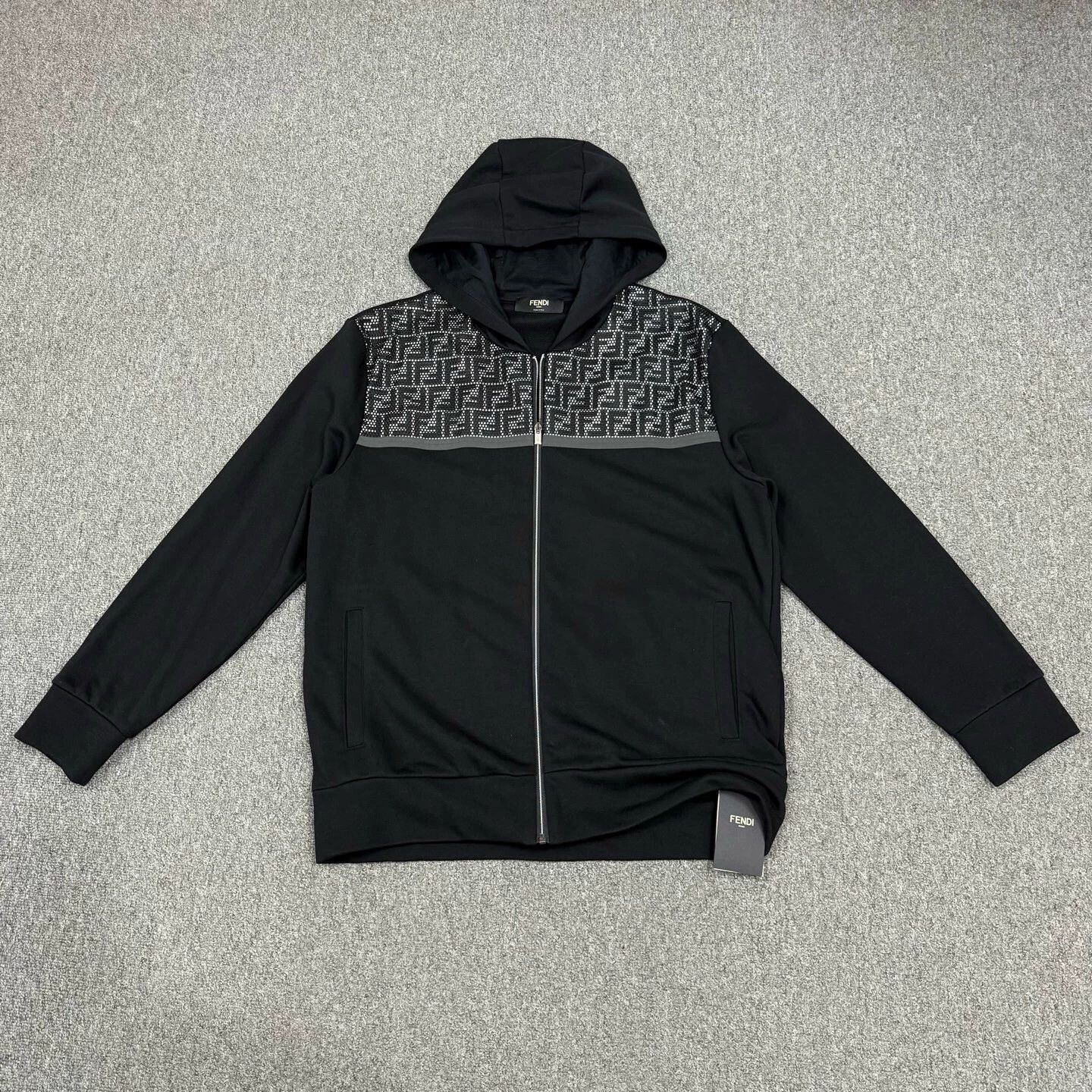 Fendi Fendi black colorblocked cutout FF zip jacket XXL Size XXL / US 16-18 / IT 52-54 - 1 Thumbnail