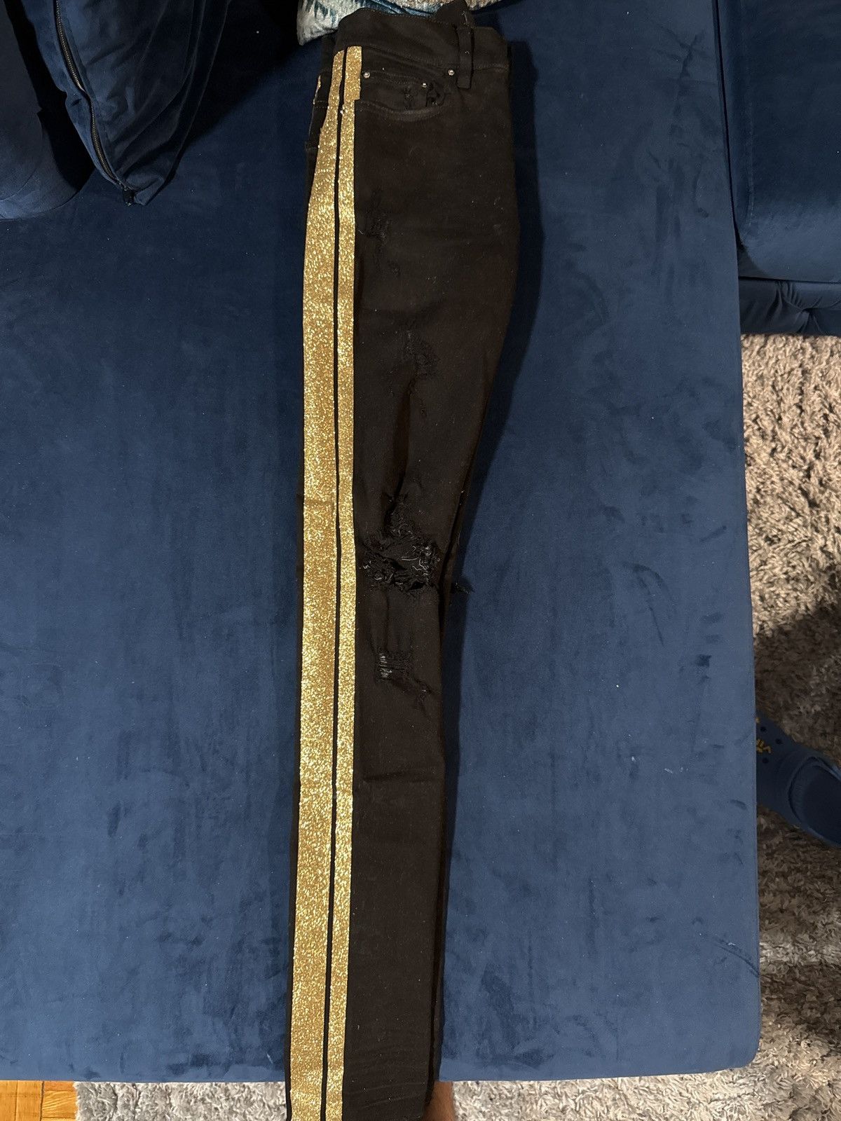 Amiri AMIRI GOLD GLITTER STRIPE BLACK DENIM Size US 28 / EU 44 - 6 Thumbnail