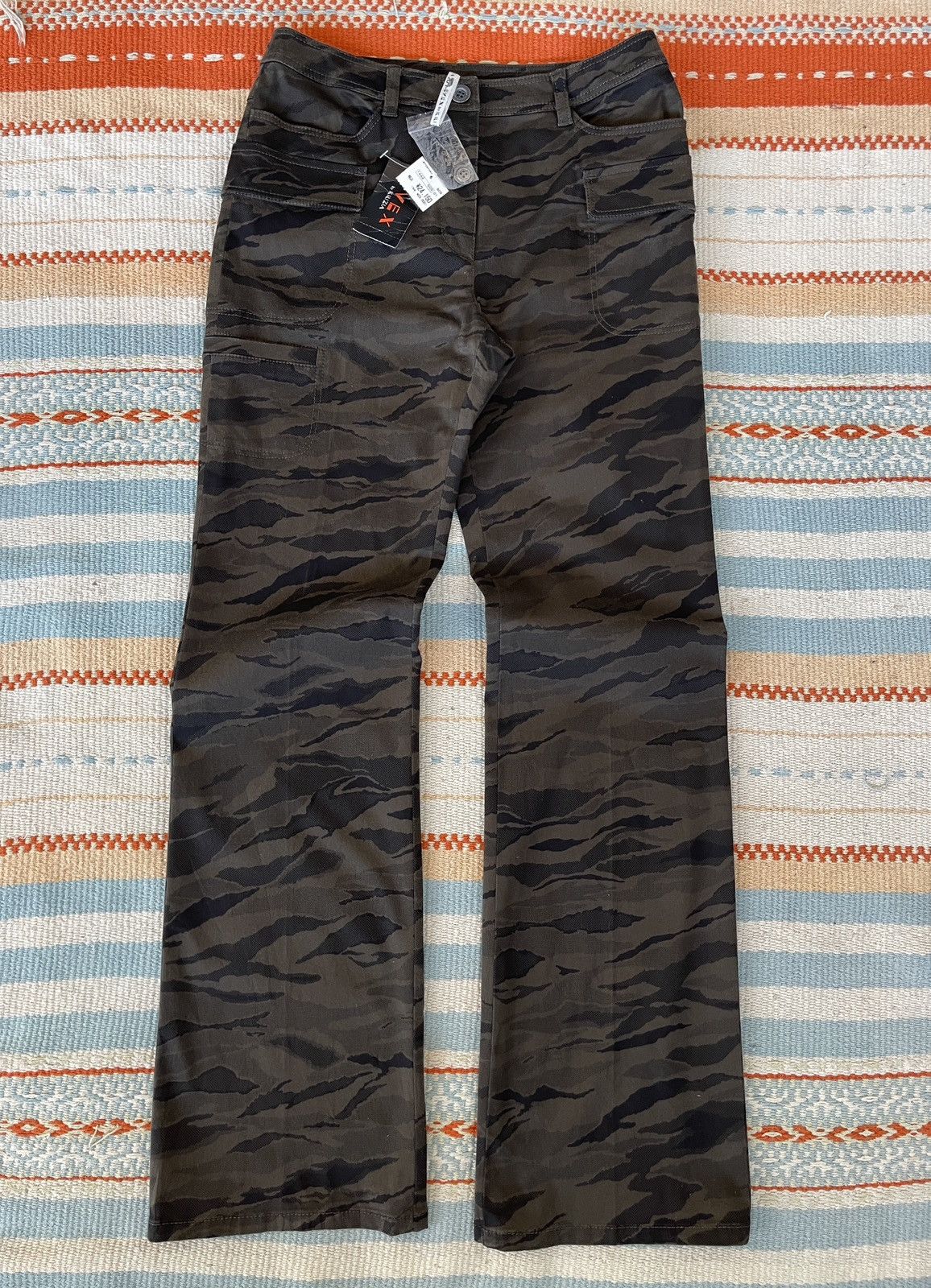 image of 1990’Stiger Stripeevex By Kriziaflared Cargo Pants in Tiger Camo, Women's (Size 28)
