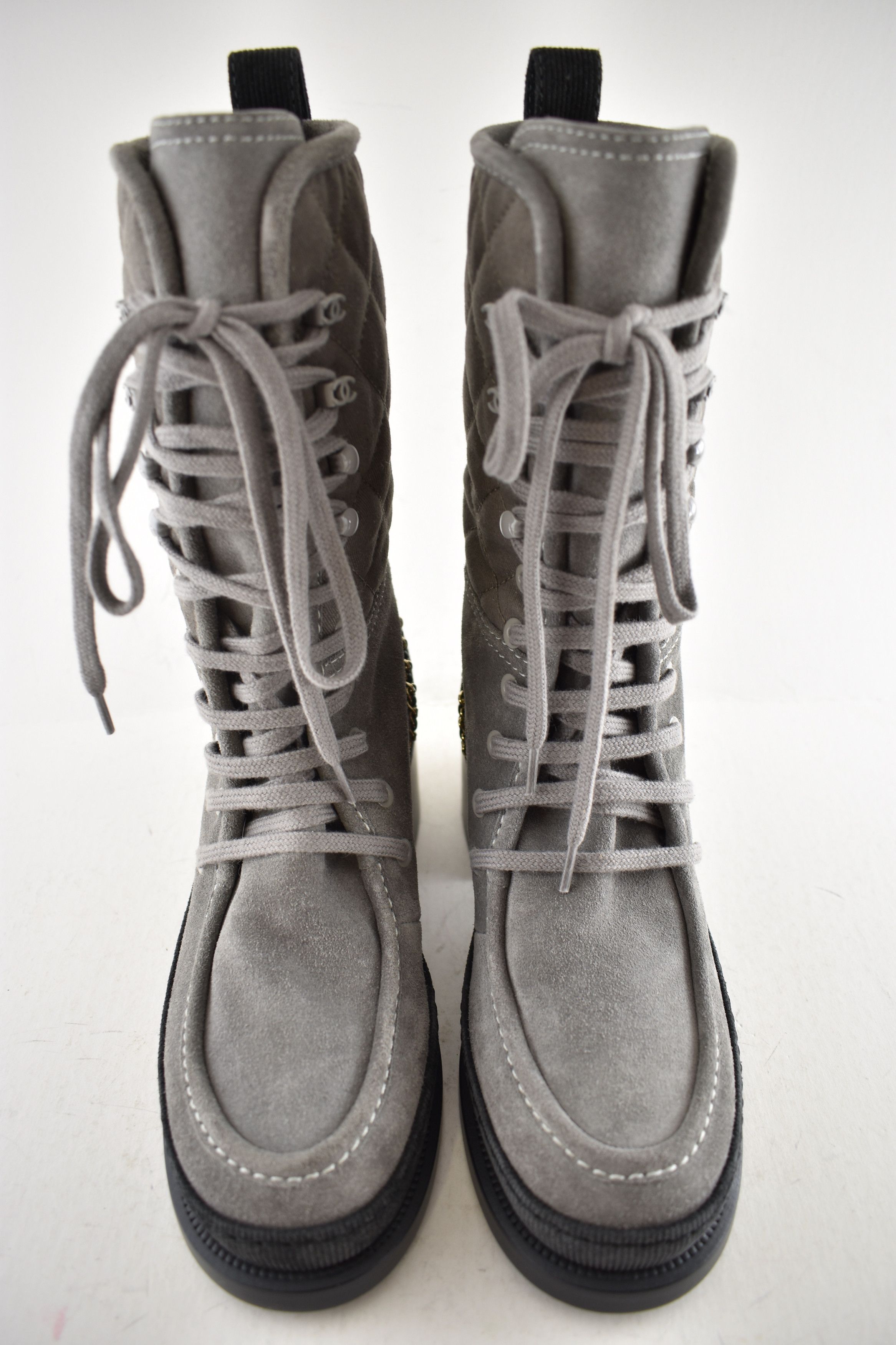 Chanel Chanel 24K Grey Quilted Chain Combat Military Tall Boot 36 Size US 6 / IT 36 - 7 Thumbnail