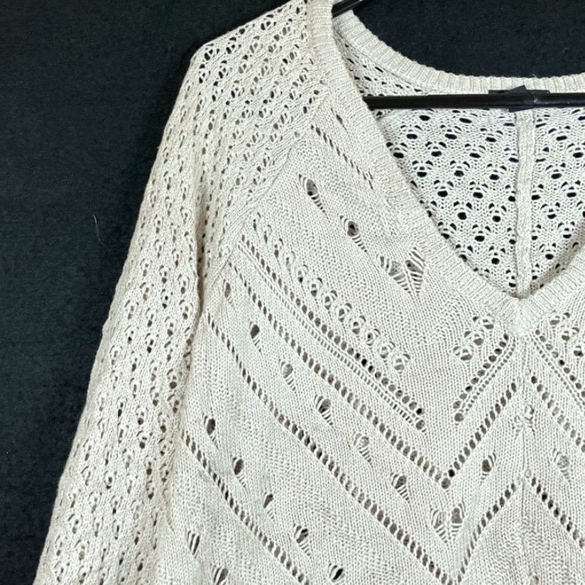 Torrid Torrid Womens Sweater Cream V Neck Pullover Open Knit Cotton Blend 1 Size XS / US 0-2 / IT 36-38 - 4 Thumbnail