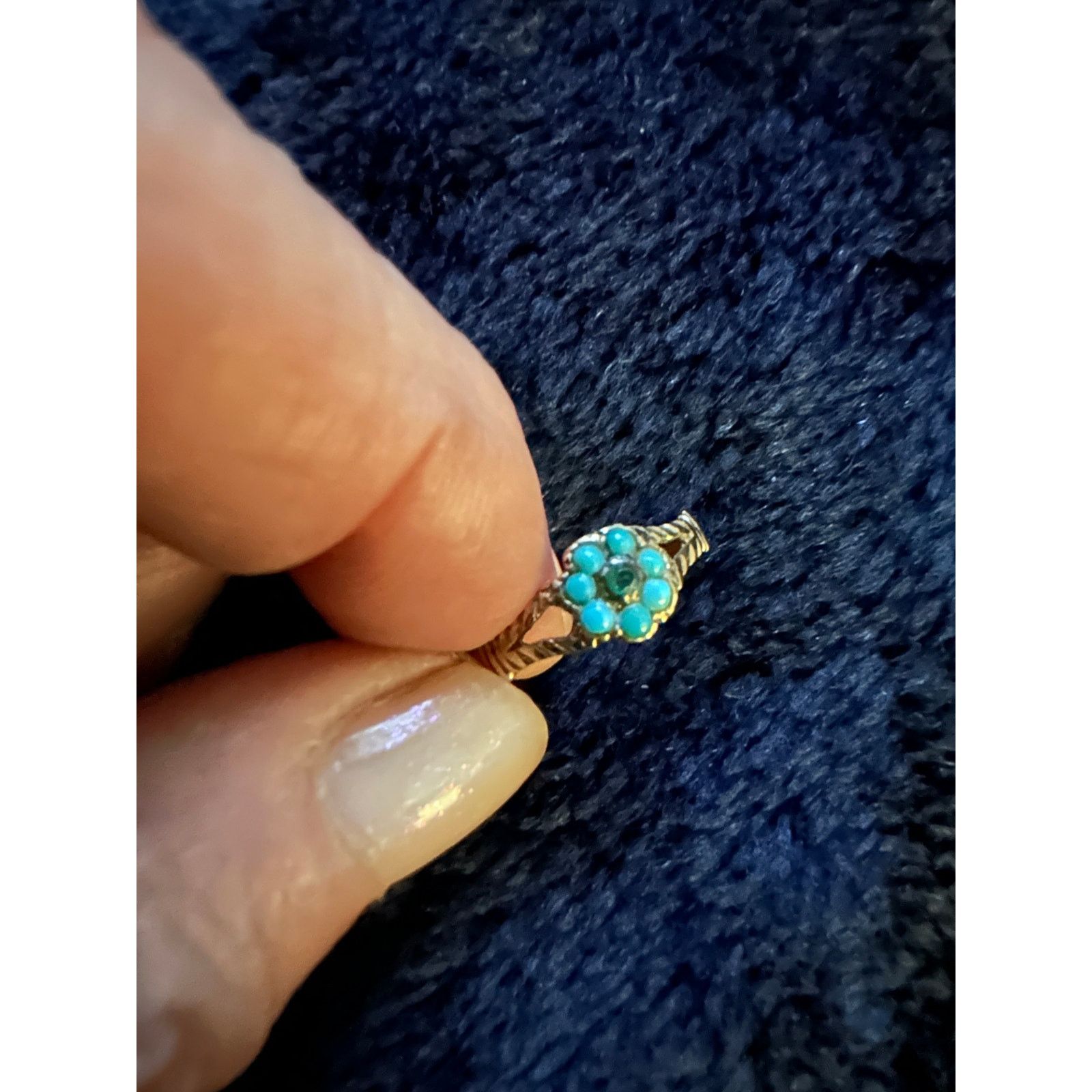 Other ANTIQUE VICTORIAN 14K TURQUOISE EMERALD FORGET ME NOT RING Size ONE SIZE - 8 Thumbnail