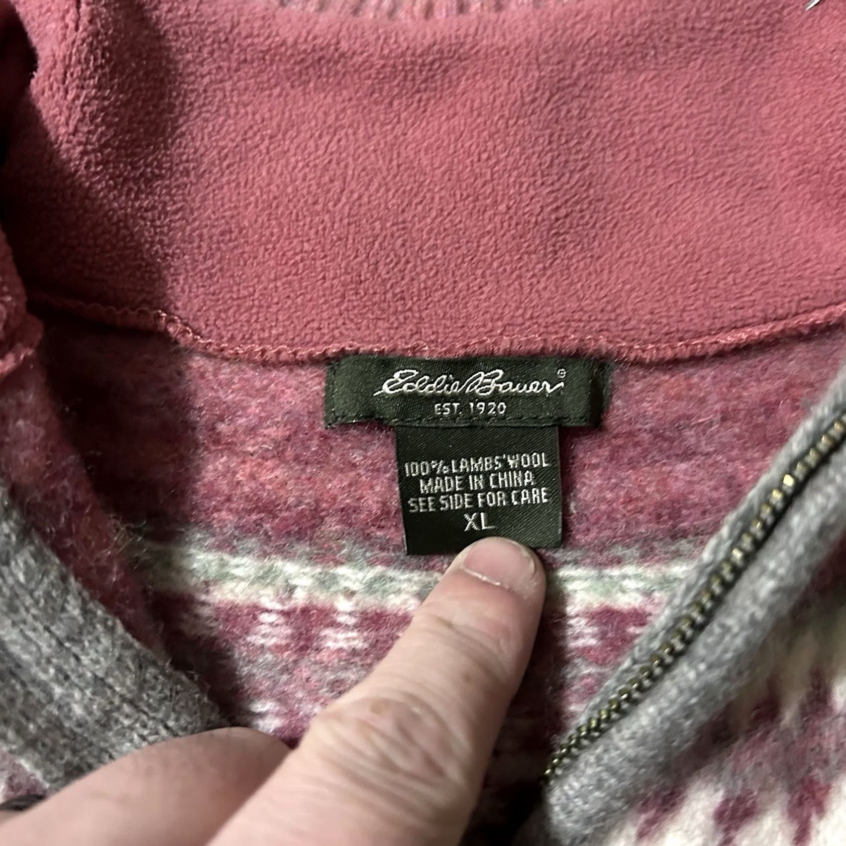 Eddie Bauer VINTAGE Eddie Bauer Fair Isle Nordic Lambs Wool Full Zip Sweater XL Women Gray Pullover Knit Wool Size XL / US 12-14 / IT 48-50 - 4 Thumbnail