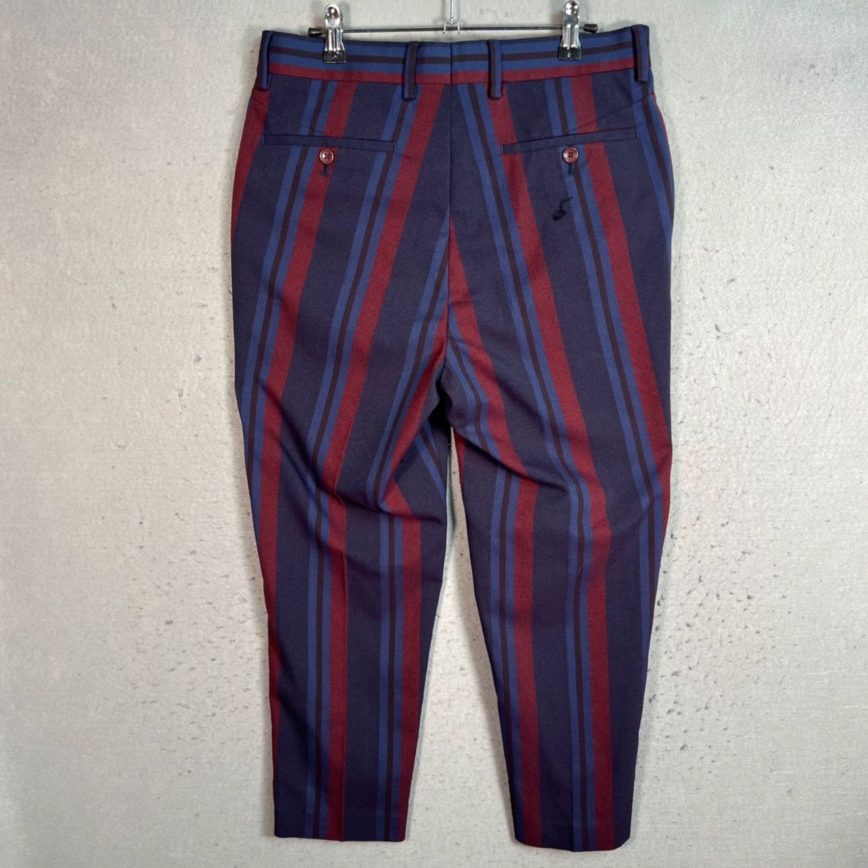 Asos ASOS Mens Cropped Blue Maroon Red Striped Trousers Size 30 Tapered Leg Pants Size US 30 / EU 46 - 2 Thumbnail