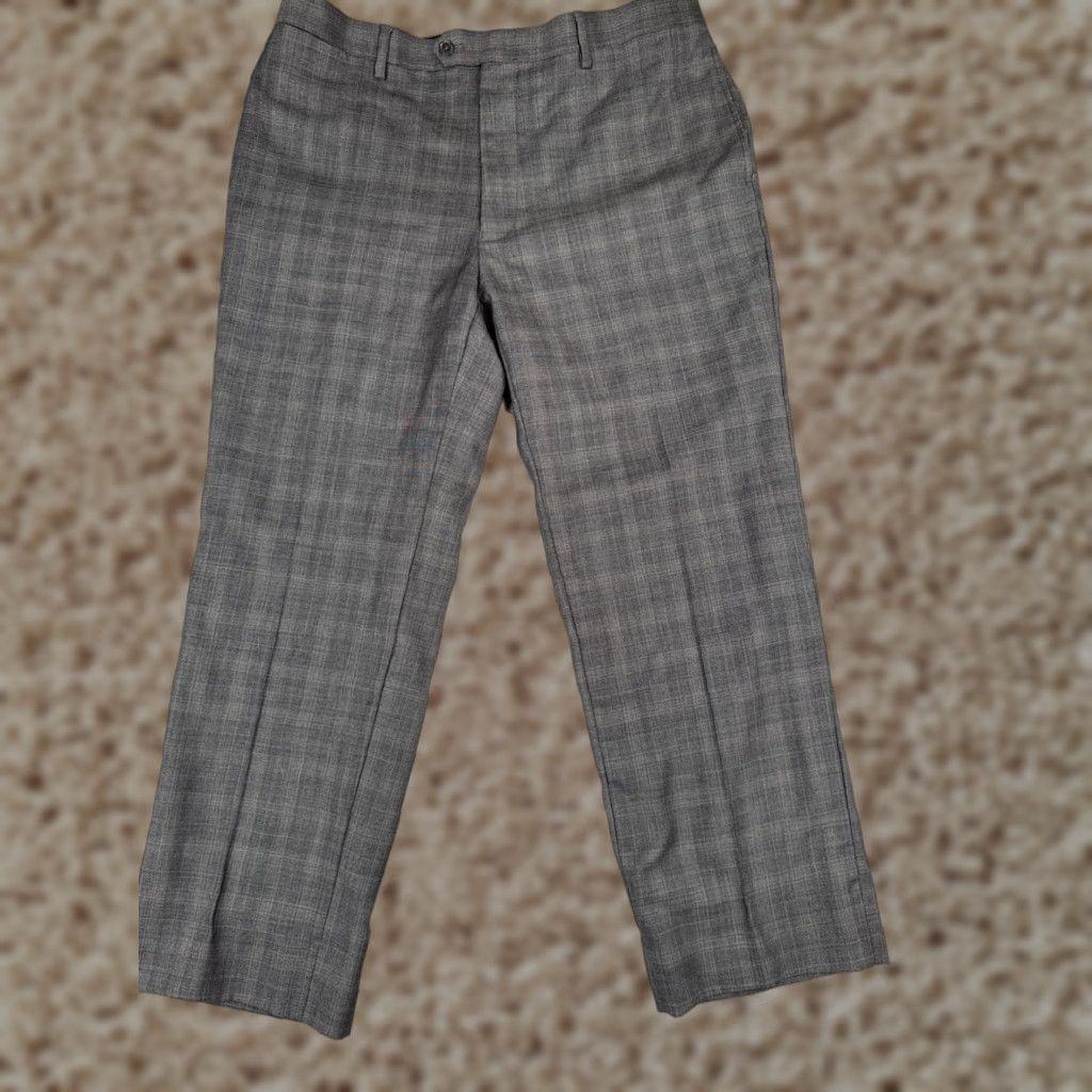 Ralph Lauren Tommy Hilfiger Pants Men 34 Gray Plaid Pleated Polyester Zip Fly 34x27 Regular Straight Dress Pants Mens Size US 34 / EU 50 - 1 Thumbnail