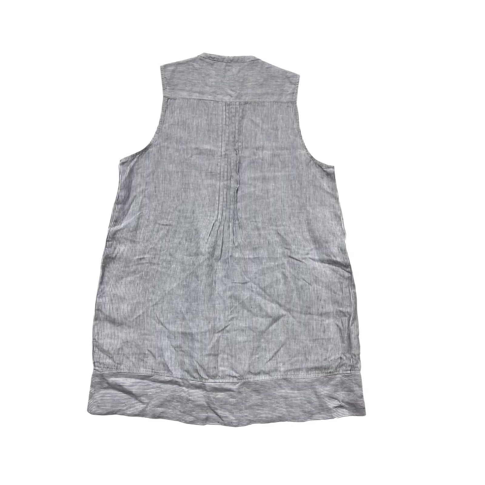 FLAX FLAX XL Sleeveless Striped Button-Front Dress Women's XL Blue Linen Woven Tank Dress Pockets Casual Summer Spring Knee Length Vintage: No Size XL / US 12-14 / IT 48-50 - 2 Thumbnail