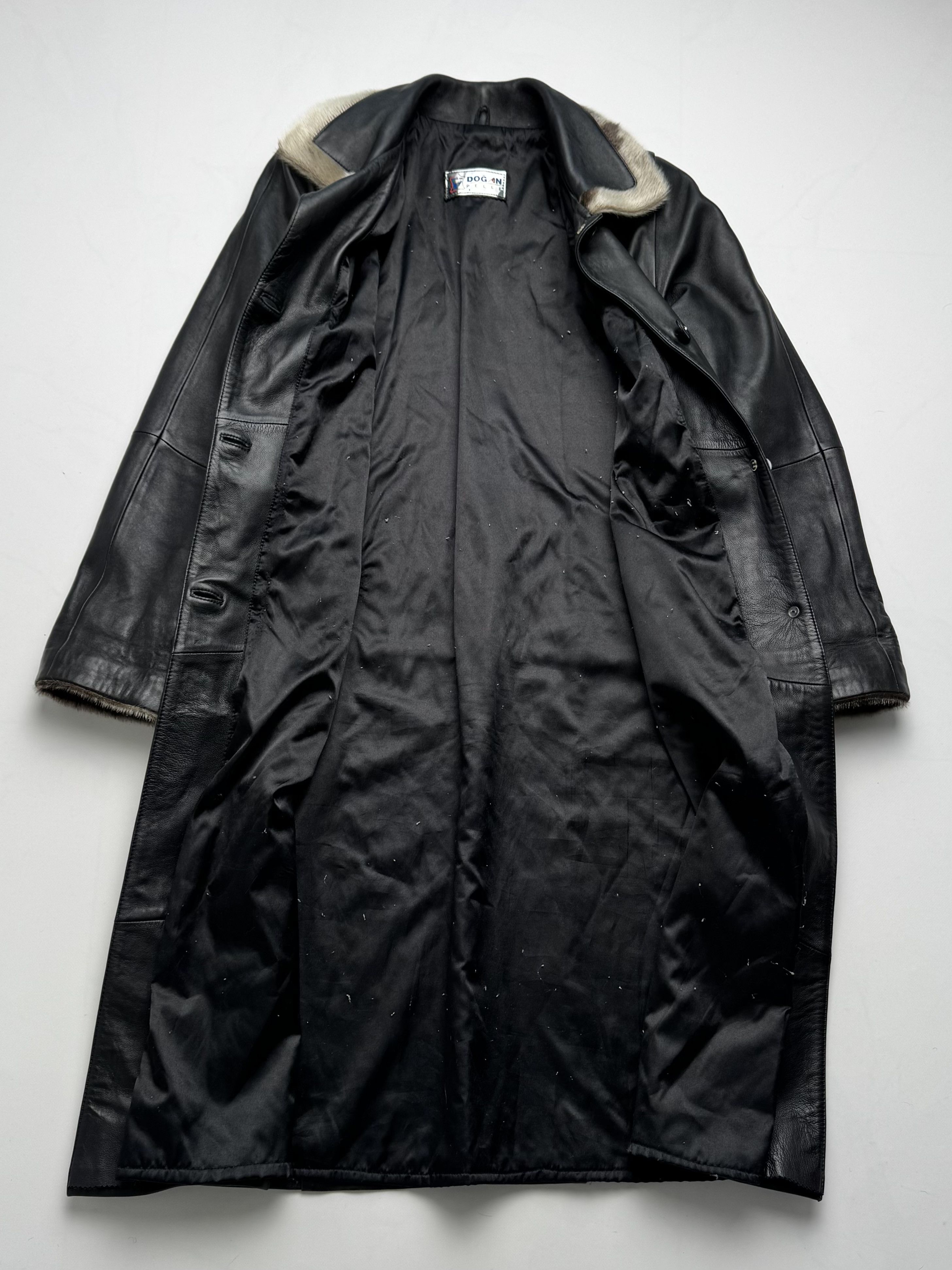 Vintage Vintage Black Leather Coat Long Button Up Shearling Collar Size L / US 10 / IT 46 - 6 Thumbnail