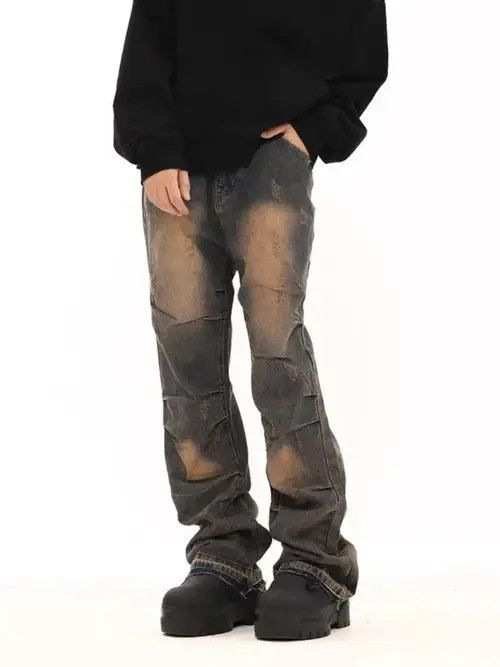 Japanese Brand × Jean Retro yellow mud-dyed distressed wide-leg loose jeans Size US 32 / EU 48 - 2 Thumbnail