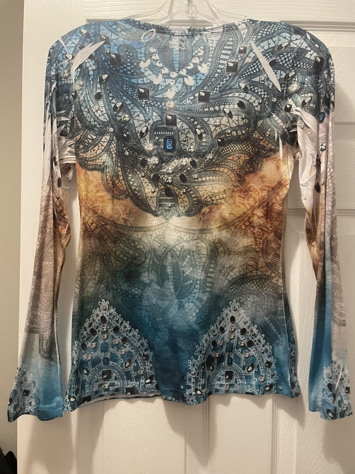 Vintage caché rhinestone flared long sleeve shirt Size S / US 4 / IT 40 - 3 Thumbnail