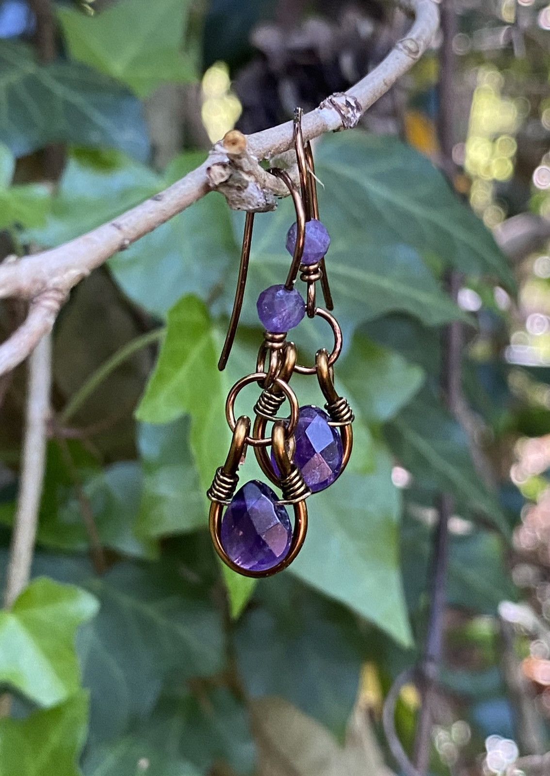 Handmade Amethyst Hoop Earrings Size ONE SIZE - 5 Thumbnail
