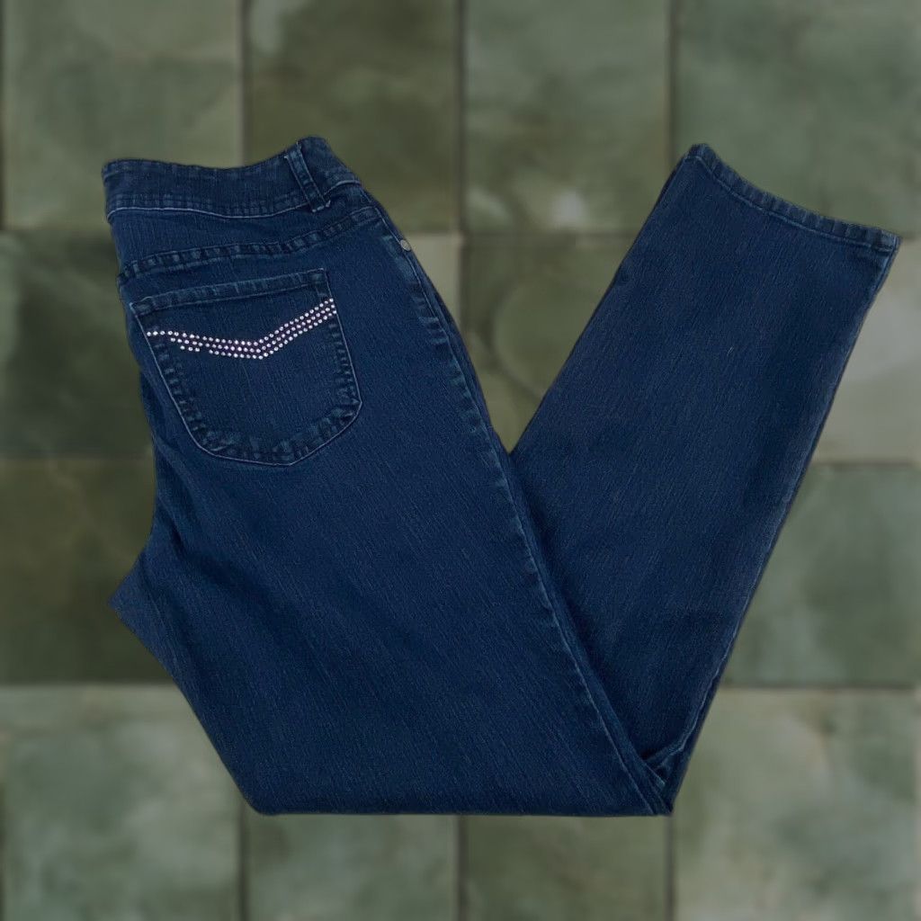 Vintage Chico's Women's Straight Jeans 6 Regular Mid Rise Dark Blue Embellished Stretch Size 28" / US 6 / IT 42 - 1 Thumbnail