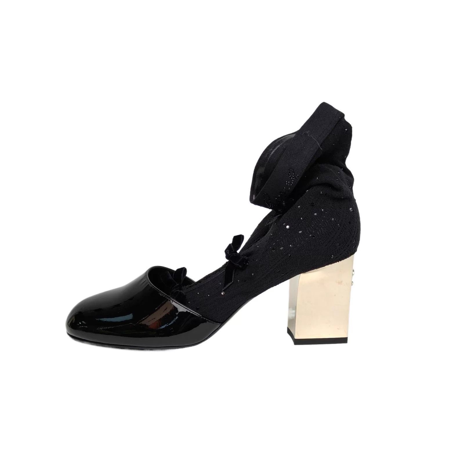 Chanel Chanel 25K Bow Patent Leather Sock Heels EUR 38 Size US 7.5 / IT 37.5 - 4 Thumbnail