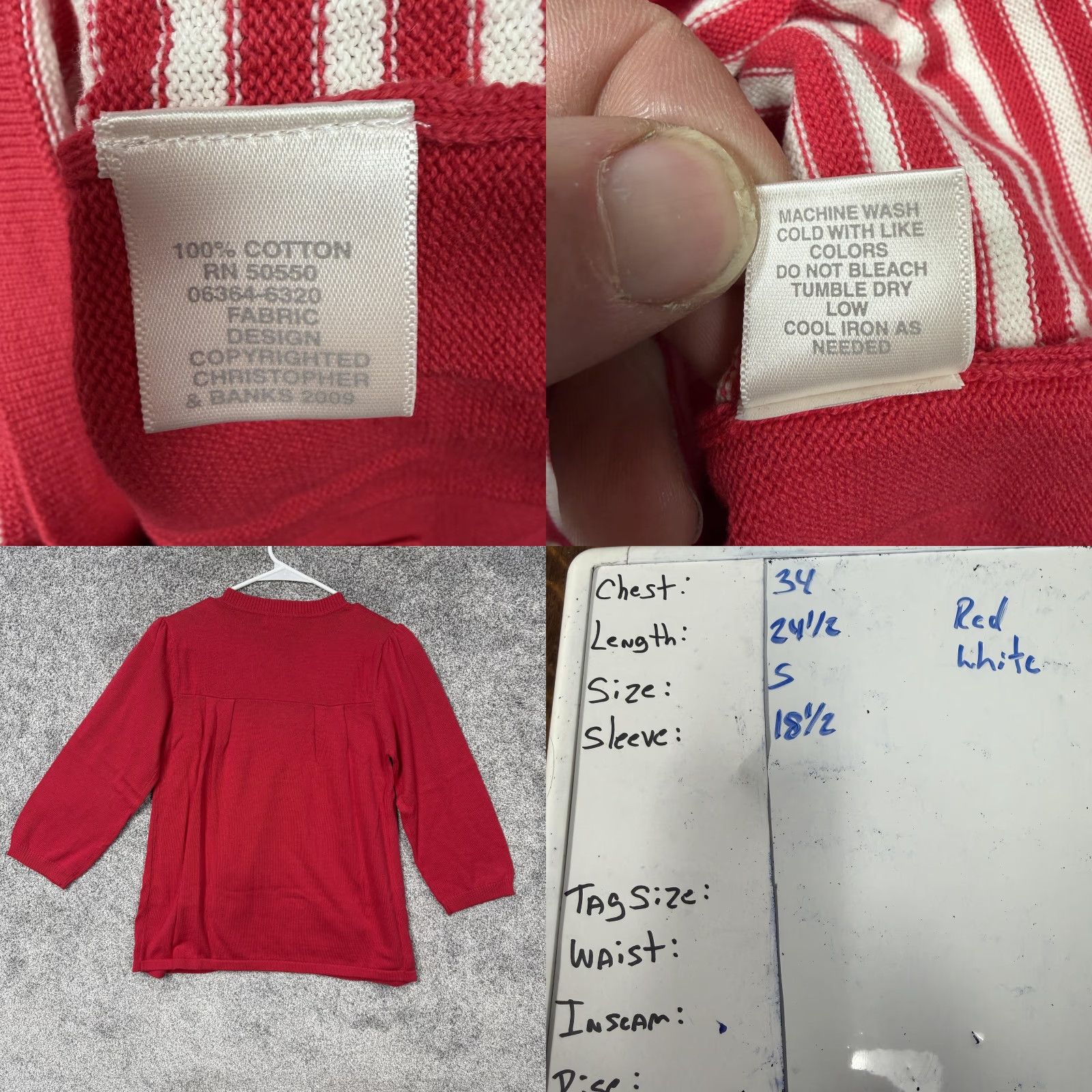 Vintage Christopher & Banks Cardigan Sweater Womens S Red Pleated Striped NWT Size S / US 4 / IT 40 - 8 Thumbnail