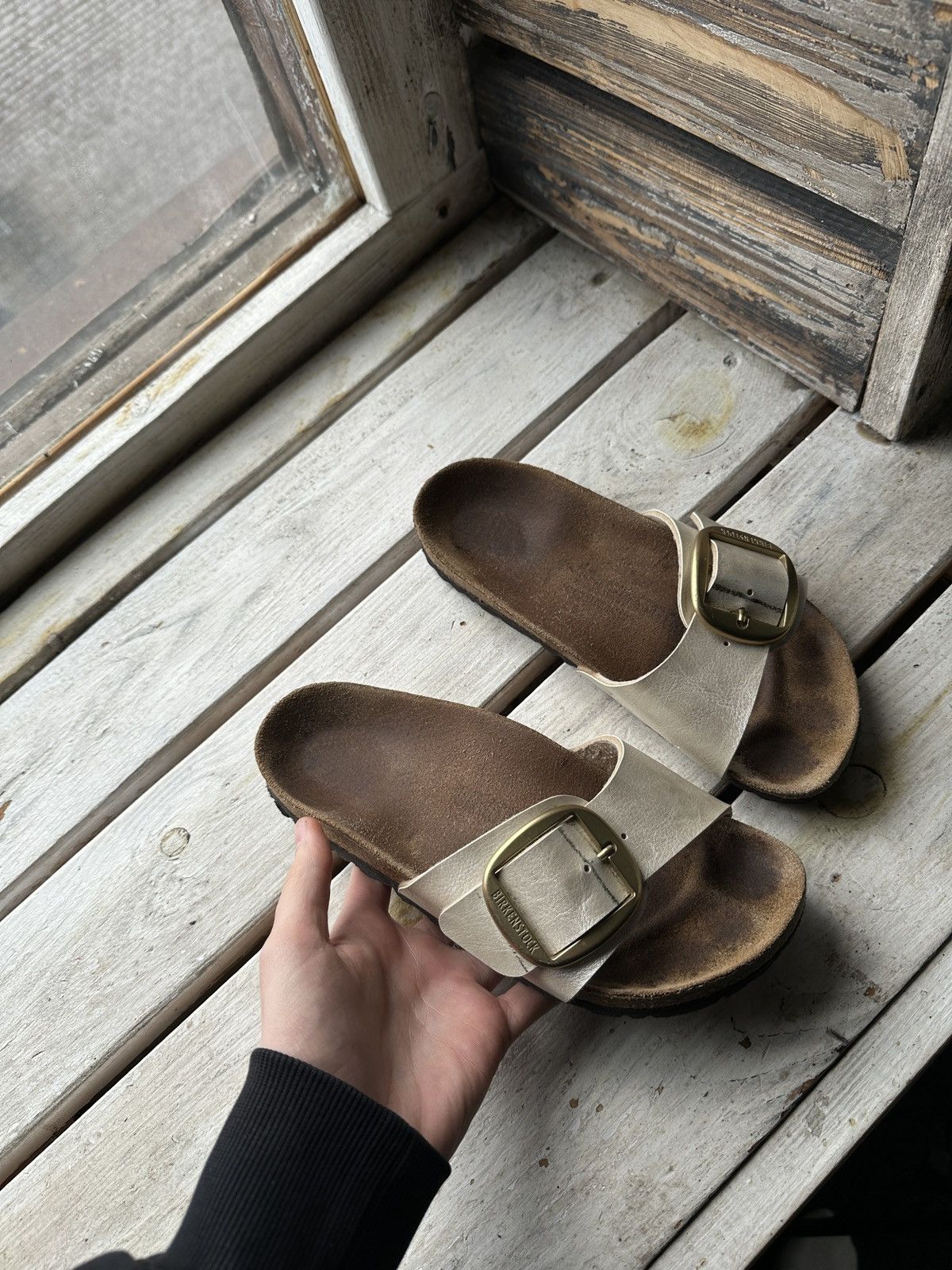 Birkenstock VNTG🚨 Birkenstock metal color Luxe Sandals rare slides Size US 6 / IT 36 - 1 Thumbnail