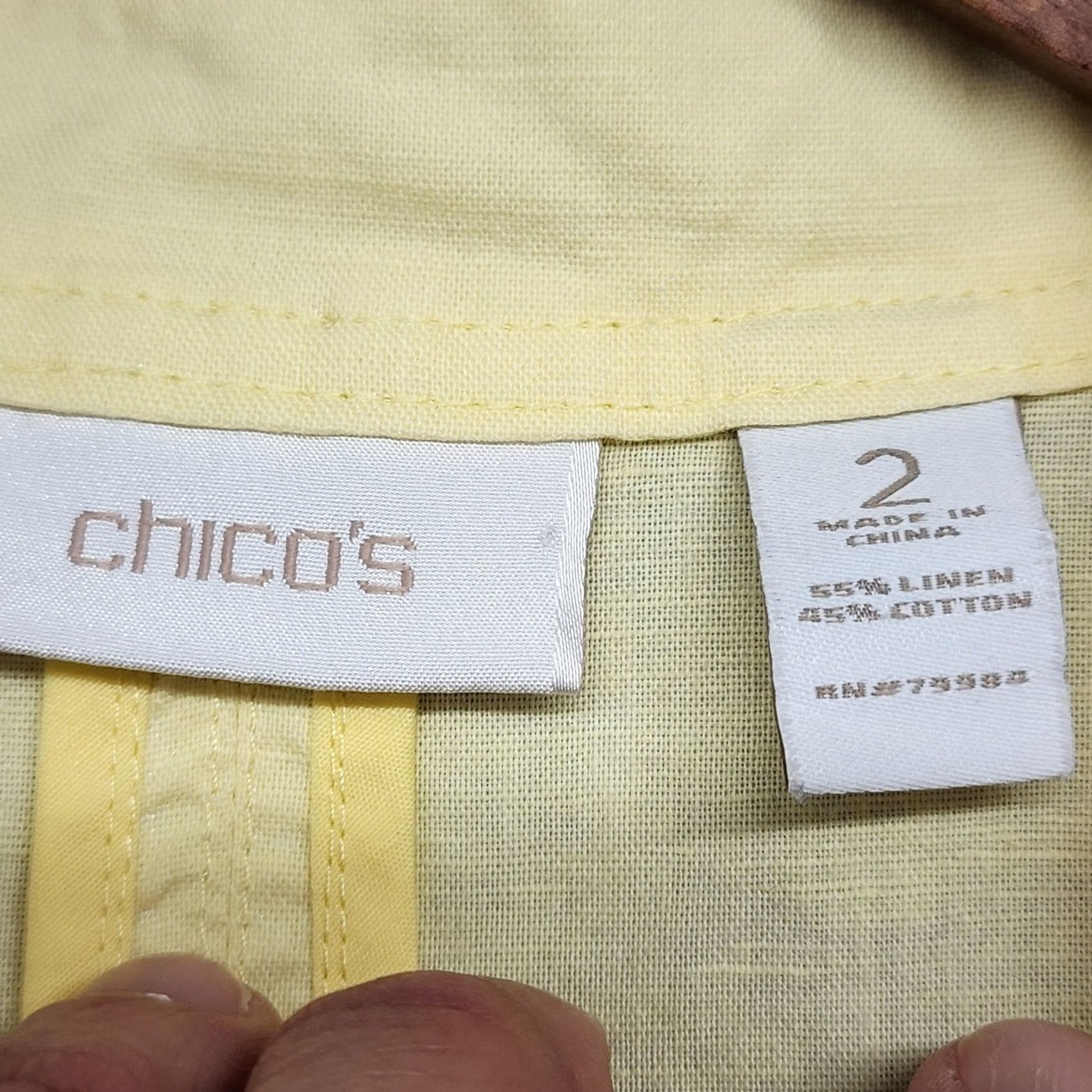 Vintage Chicos Jacket Blazer Womens Size L US Large Button Front Linen Cotton Yellow, Boys? Size L / US 10 / IT 46 - 3 Thumbnail