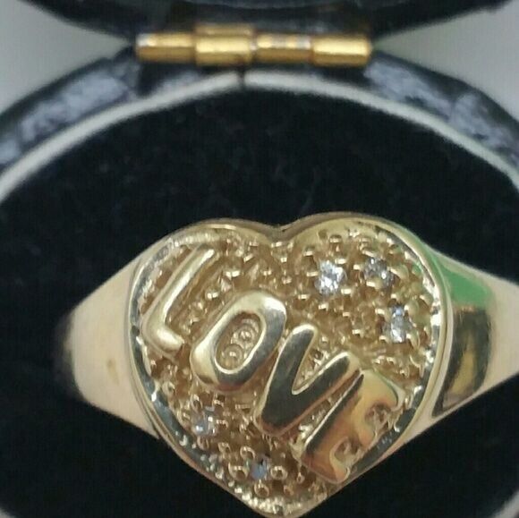 Other Estate Vintage 10K Yellow Gold 5- Diamonds "Love" Ring Size ONE SIZE - 2 Thumbnail