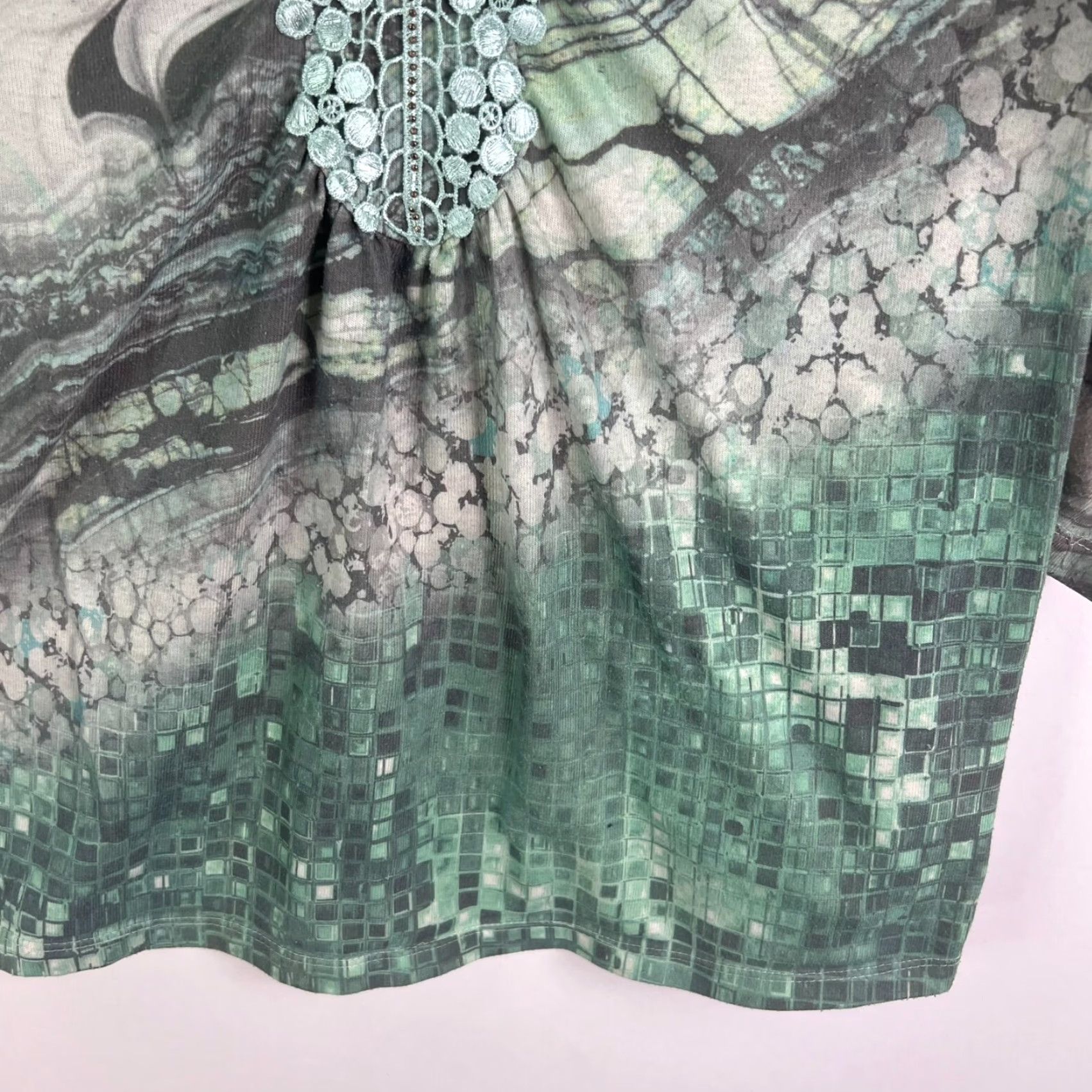Vintage One World Crocheted V-Neck Top Womens Size L Green Size L / US 10 / IT 46 - 3 Thumbnail