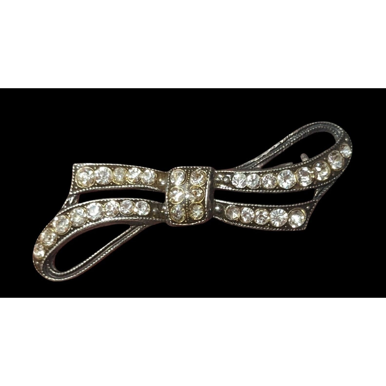 Other Vintage Coquette Silver Tone Rhinestone Bow Brooch Size ONE SIZE - 1 Thumbnail