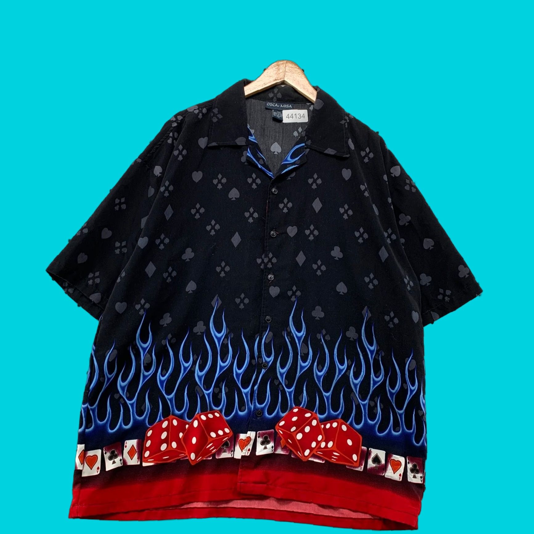 Vintage OSCAR MISA Button Shirt Mens 2XL Black Short Sleeve 100% Polyester Vintage Dice Flame Shirt Mens Button-Up Size US XXL / EU 58 / 5 - 1 Thumbnail