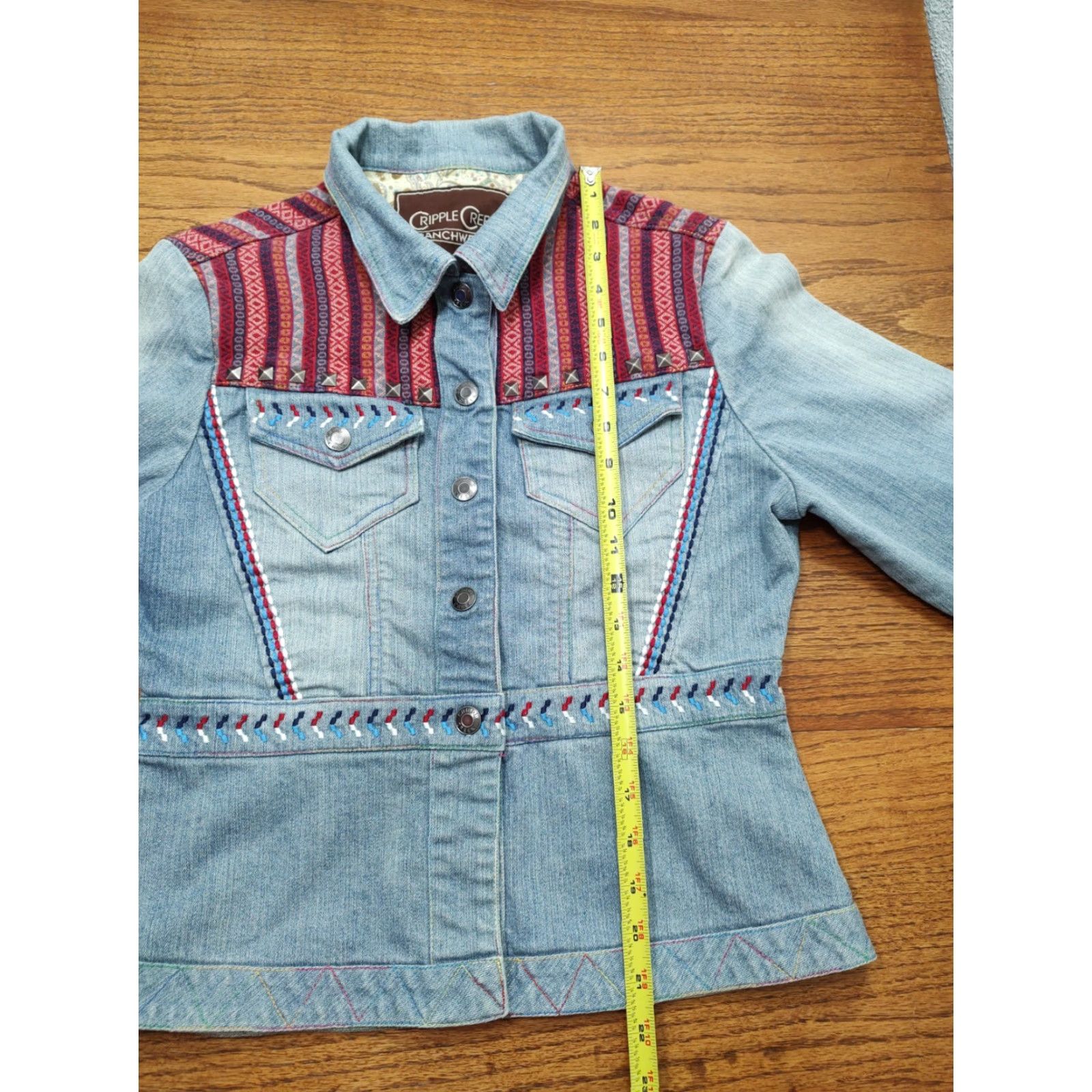 Denime Cripple Creek Ranchwear Denim Jacket Women Small Embroidered Aztec Western Rodeo Size S / US 4 / IT 40 - 5 Thumbnail