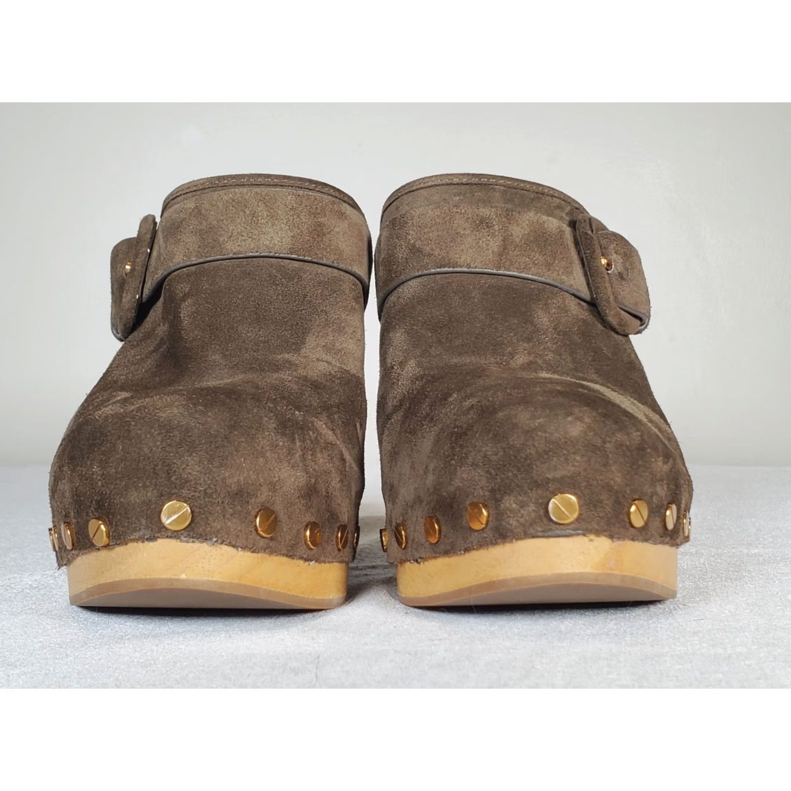 Veronica Beard VERONICA BEARD Dacey Suede Clogs Pecan Buckle Trim Studs Women's US 10 M Clog Shoes Size ONE SIZE - 7 Thumbnail