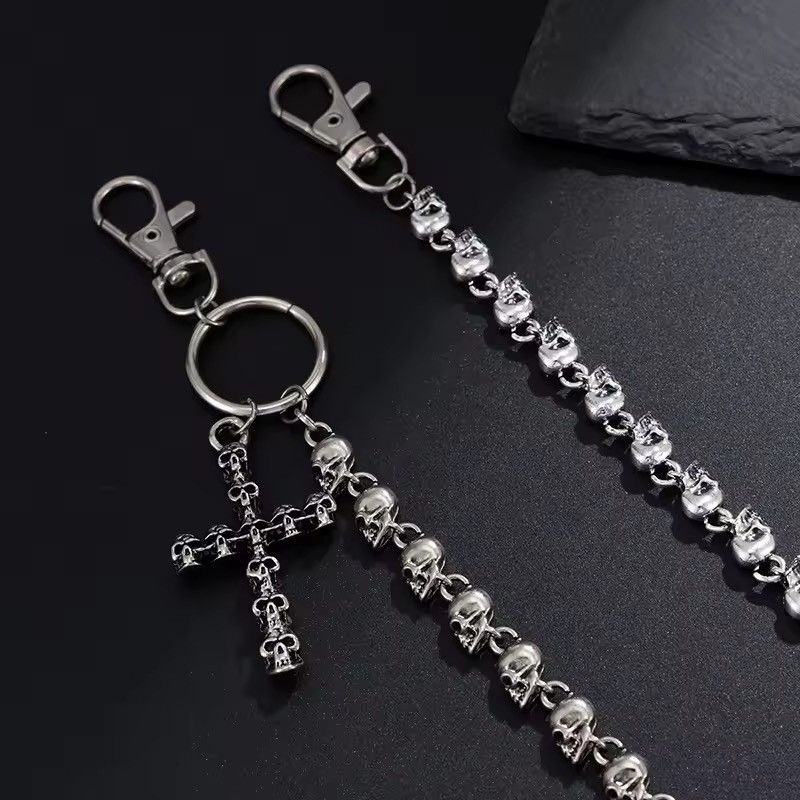 Jewelry Punk Gothic Vintage Cross Skull Metal Keychain Pants Chain Size ONE SIZE - 4 Thumbnail