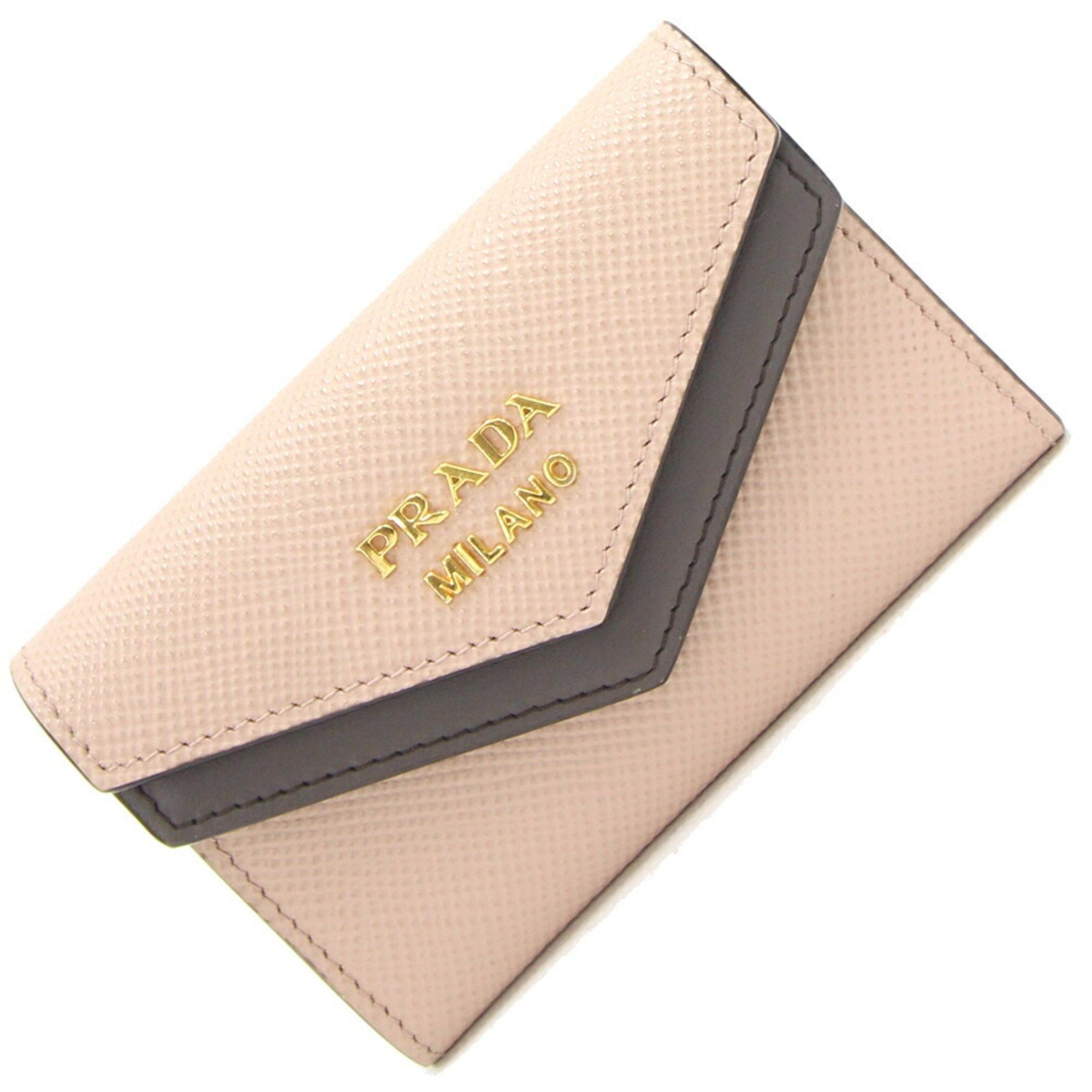 image of Prada Business Card Holder 1Mc065 Beige Brown Leather Case Pass Ladies in White, Women's