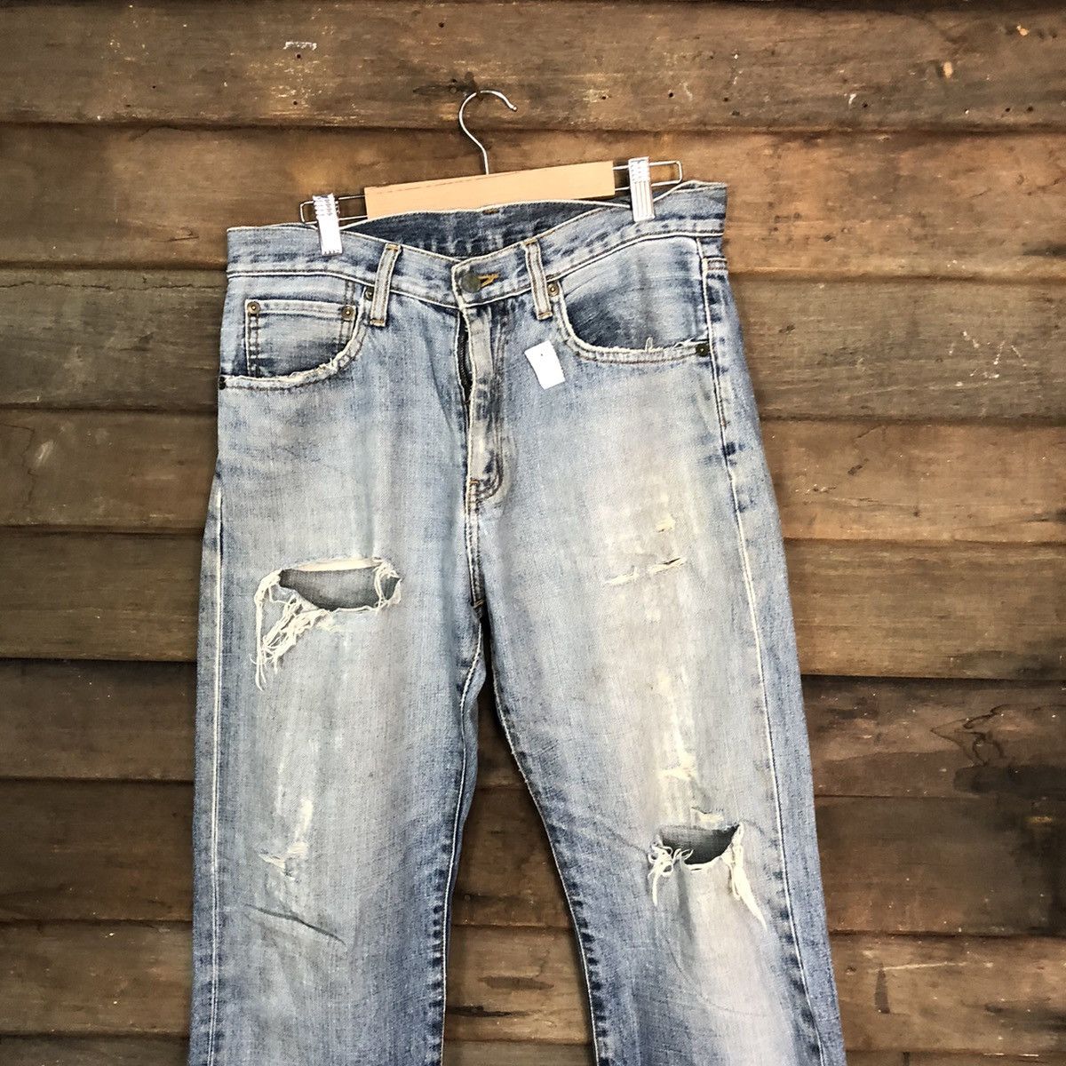 Japanese Brand Ring Denim vintage Blue Distressed ripped Denim Pants #7386 Size US 30 / EU 46 - 2 Thumbnail