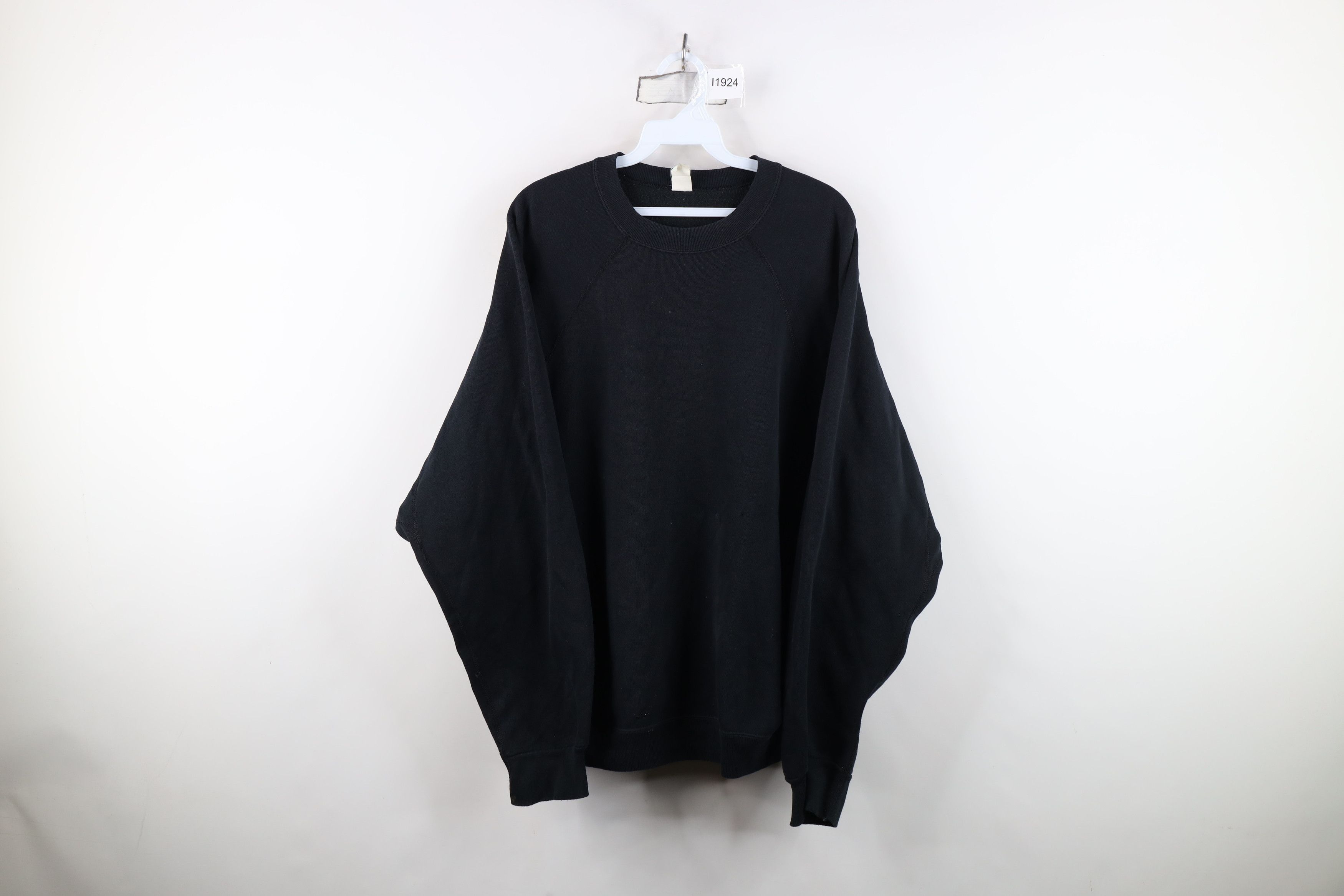 Vintage Vintage 80s 90s Distressed Blank Gusset Sweatshirt Black USA Size US XL / EU 56 / 4 - 1 Thumbnail