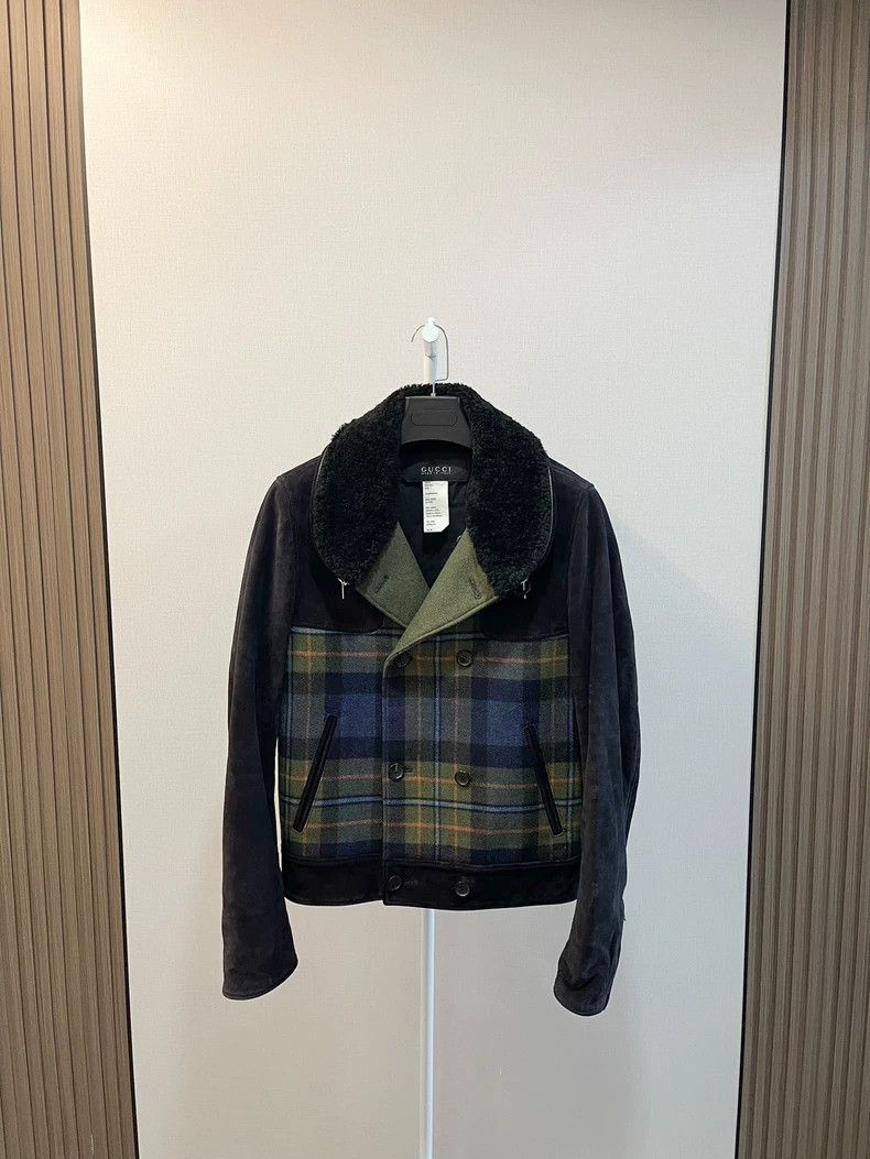 Gucci Heavy wool collar suede stitching wool double-breas