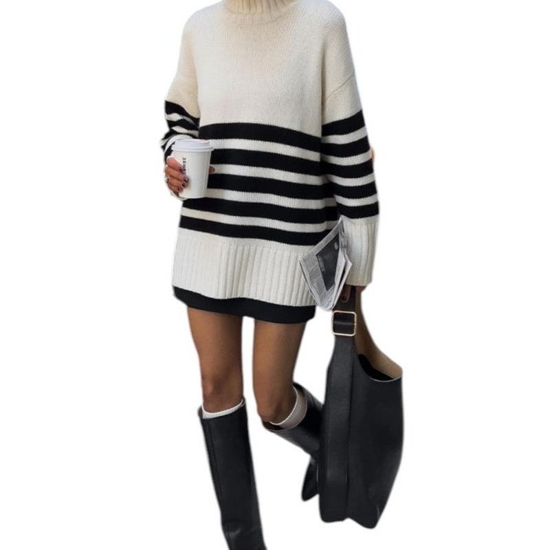 Other Commense Off White Striped Mock Neck Long Sleeve Sweater Size XL / US 12-14 / IT 48-50 - 3 Thumbnail
