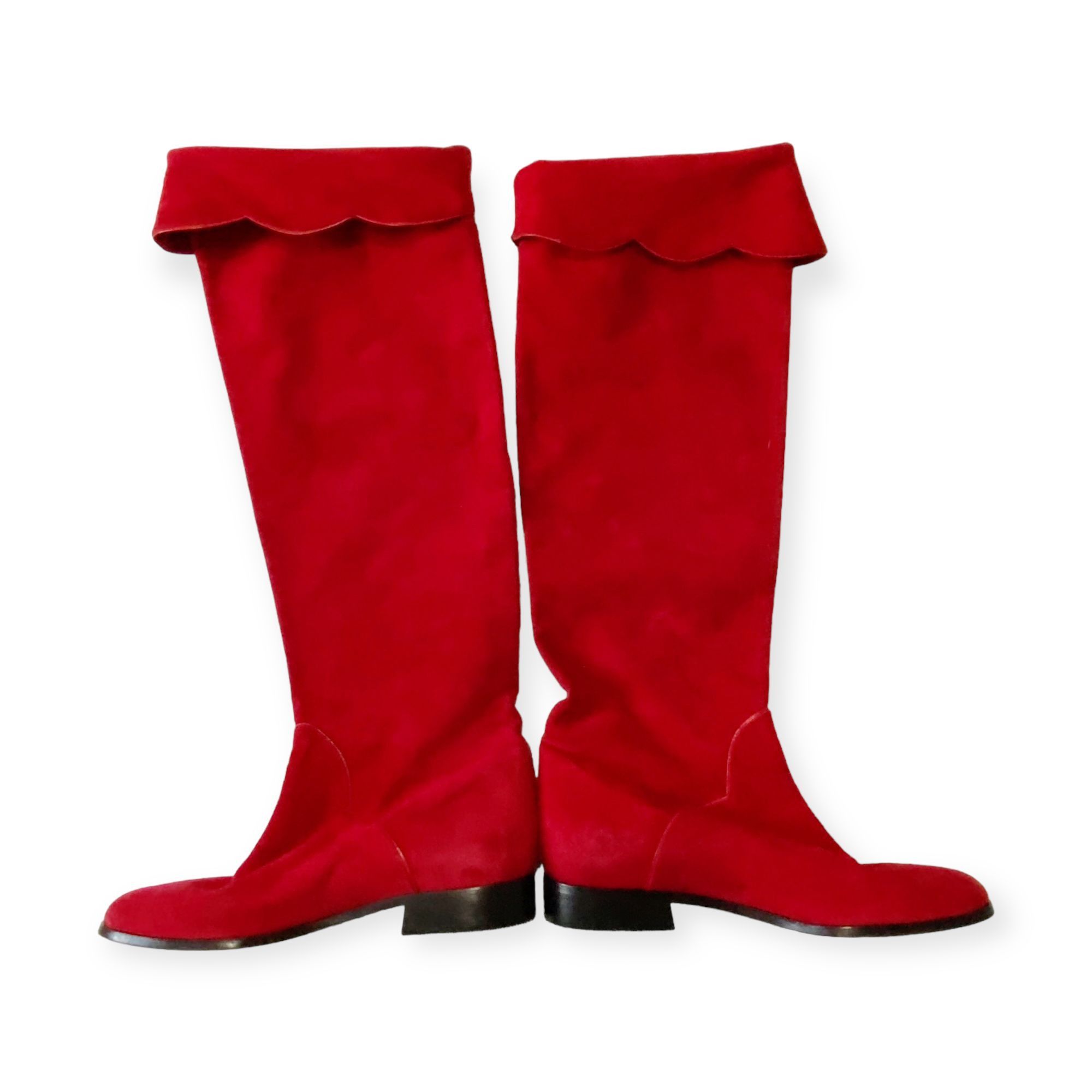 Yves Saint Laurent Vintage Yves Saint Laurent red suede long boots, Size 7 Size US 7 / IT 37 - 6 Thumbnail