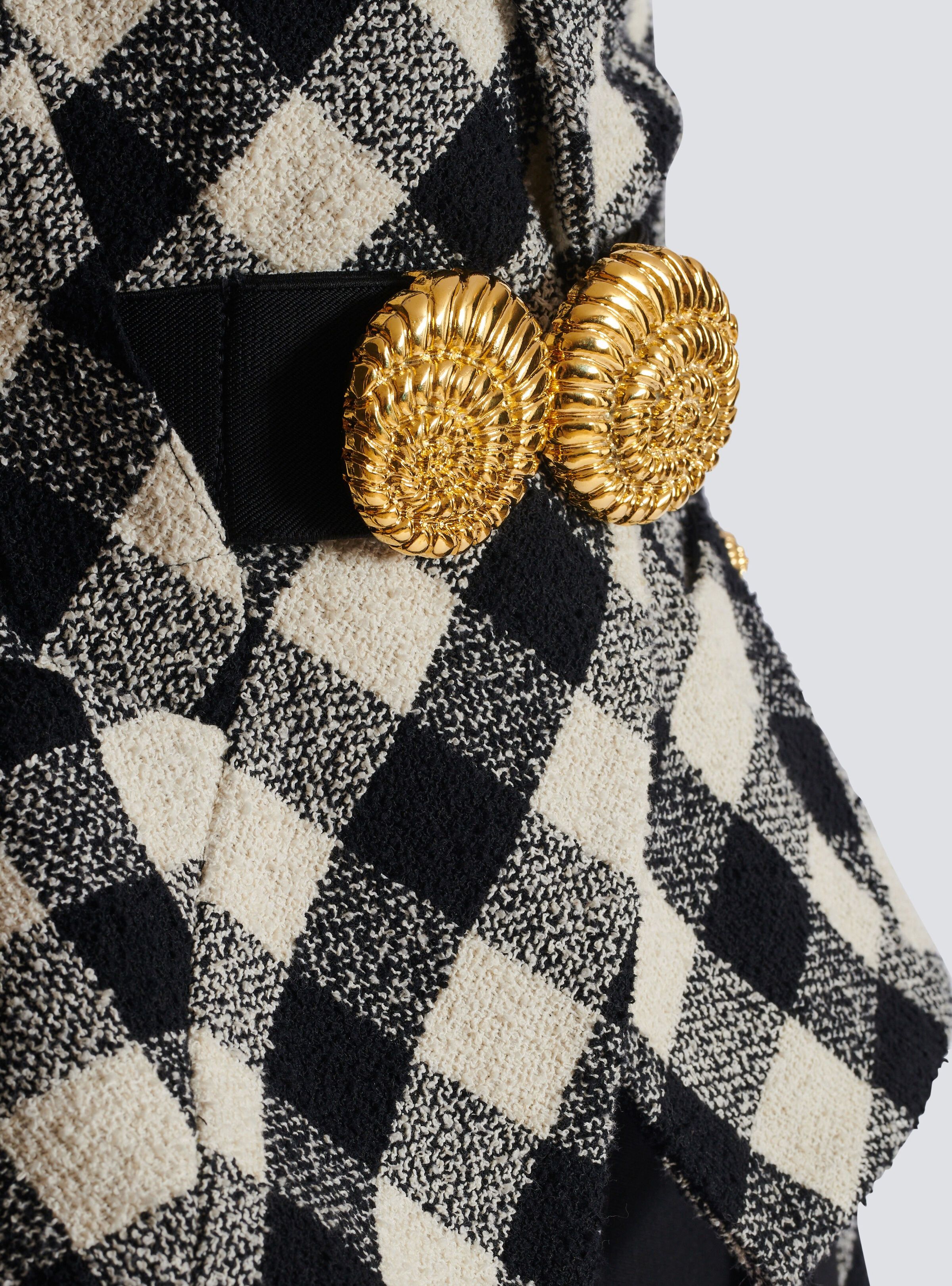 Balmain o1s1wg111025 Belted Gingham Tweed Jacket in Black/White Size S / US 4 / IT 40 - 9 Thumbnail