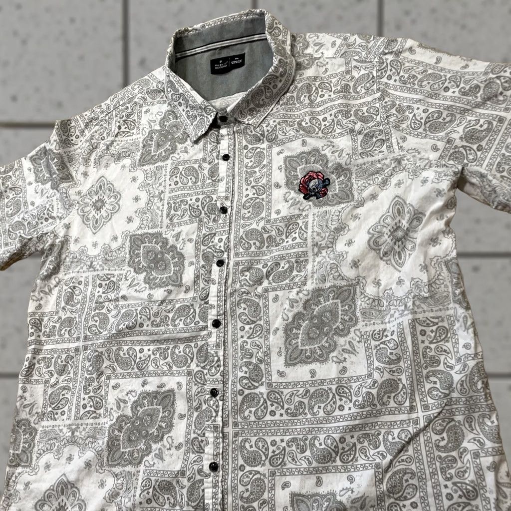 Vintage PUBLIC RECORD Shirt Men 2XL Skull Rose Bandana Paisley Punk Rock Streetwear XXL Size US XXL / EU 58 / 5 - 1 Thumbnail
