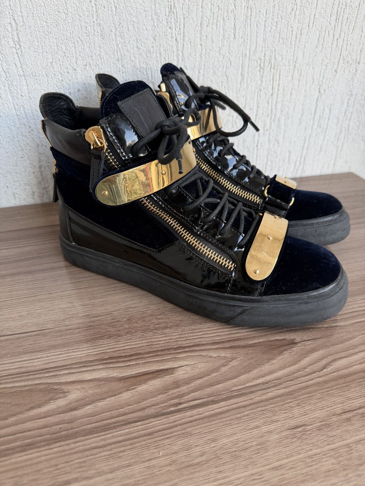 Giuseppe Zanotti chained double zip velvet sneaker Size US 8.5 / EU 41-42 - 1 Thumbnail