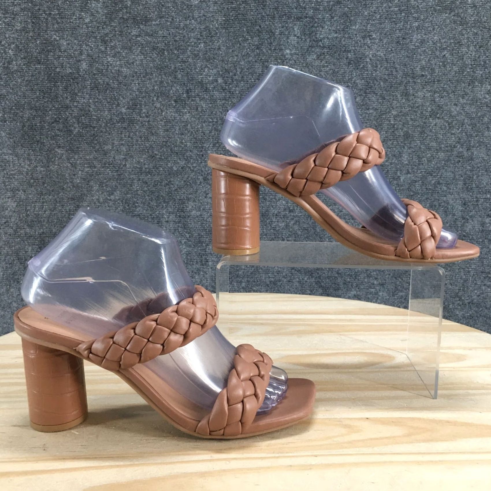Vintage A New Day Heels Womens 7 Slip On Beige Basil Braided Faux Leather Casual Block Heel Slide On Shoes Womens 7 Beige Block Heel Size US 7 / IT 37 - 2 Thumbnail