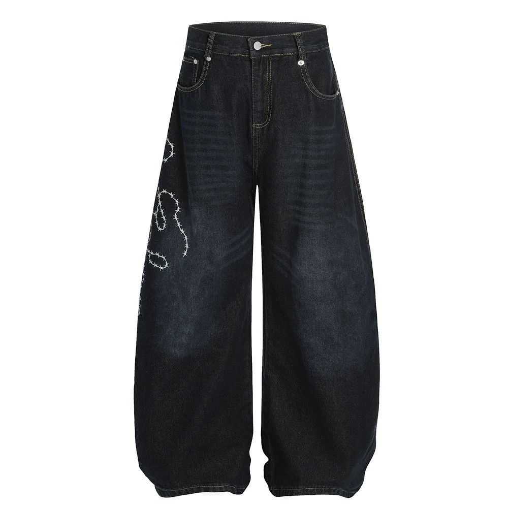Vintage Men's workwear washed distressed letter print scimitar jeans Size US 32 / EU 48 - 1 Thumbnail