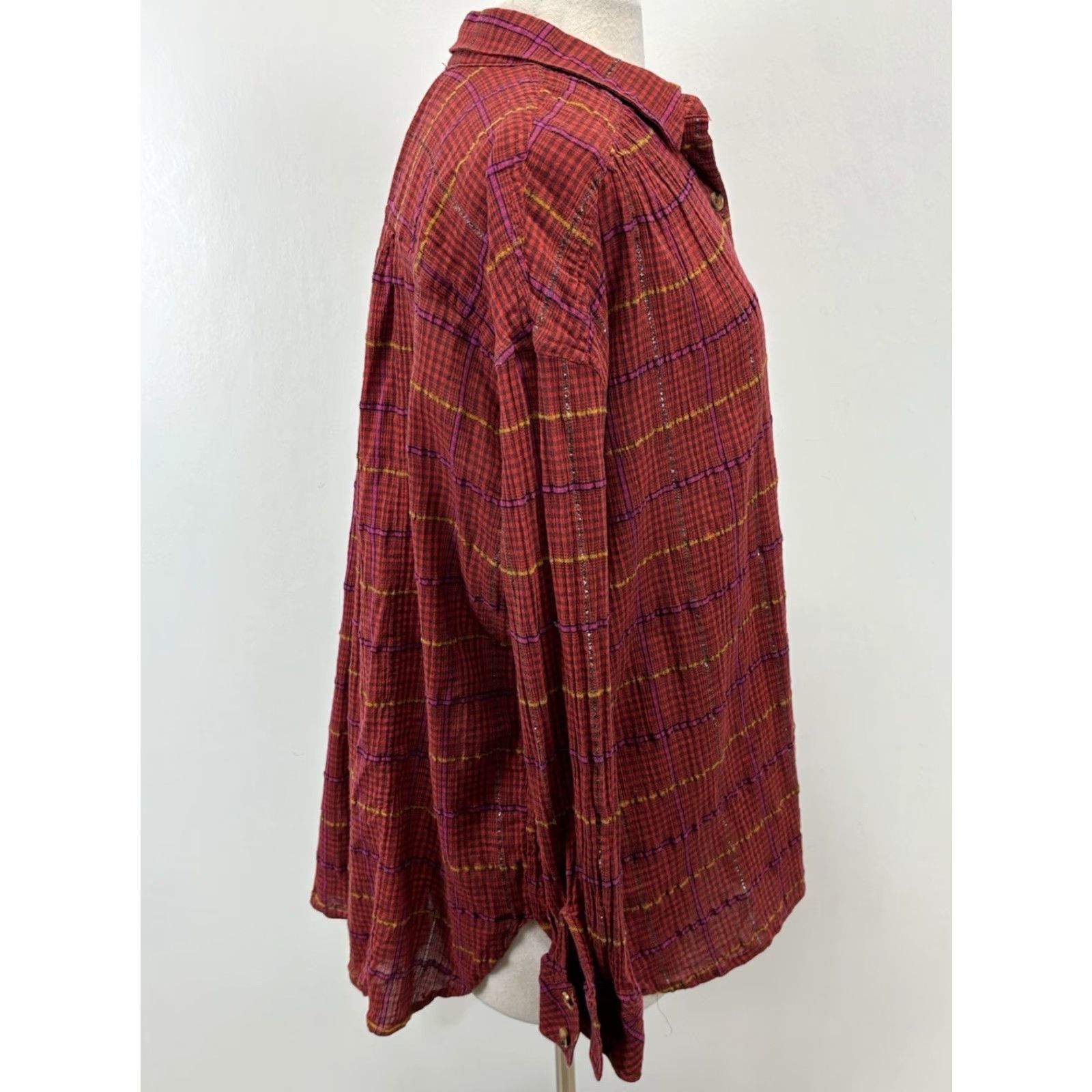 Free People Free People Break My Stride Plaid Tunic Size Medium Red Long Sleeve Oversized Size M / US 6-8 / IT 42-44 - 5 Thumbnail